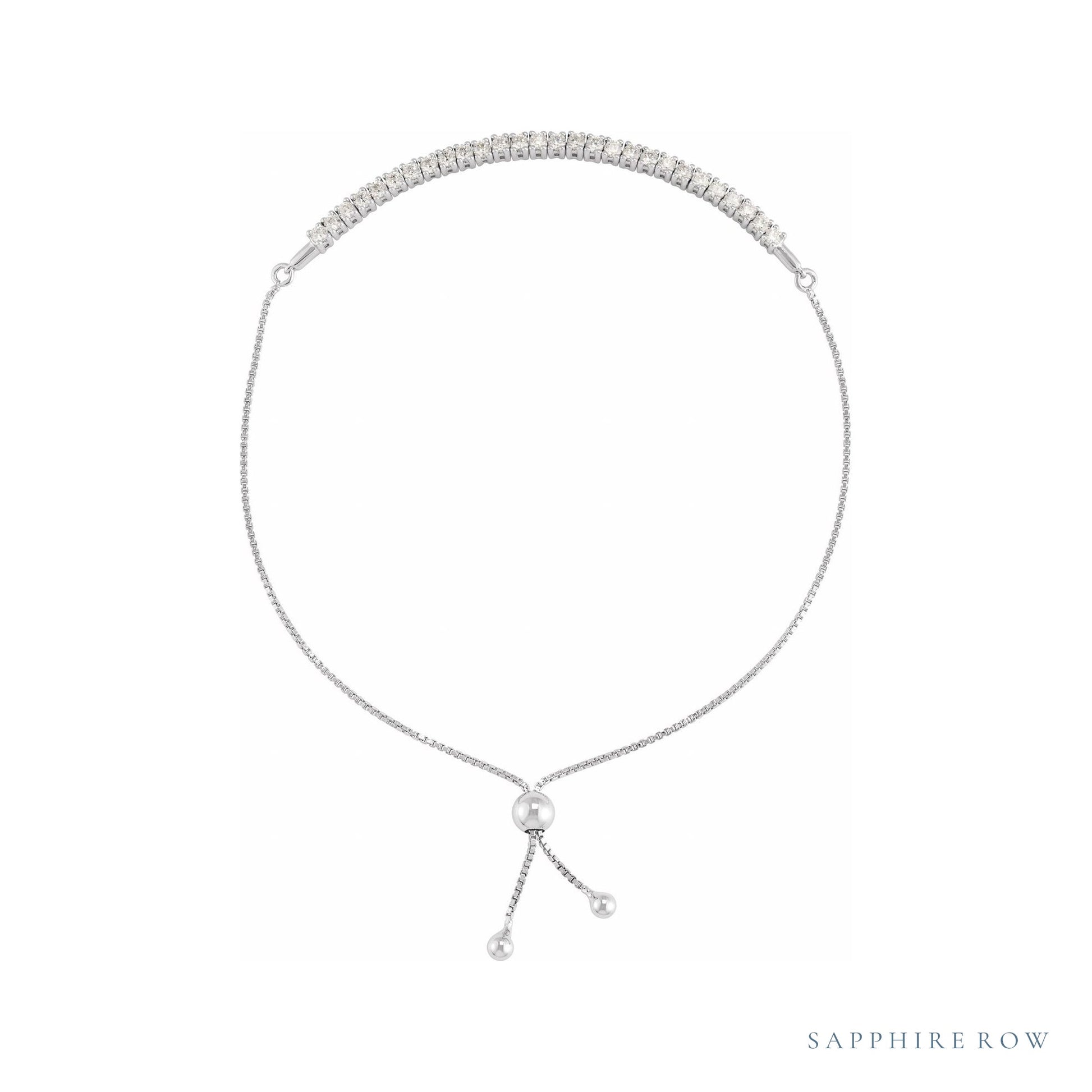 Sapphire Row Lab-Grown Diamond Bar Bolo Bracelet - 14K White Gold