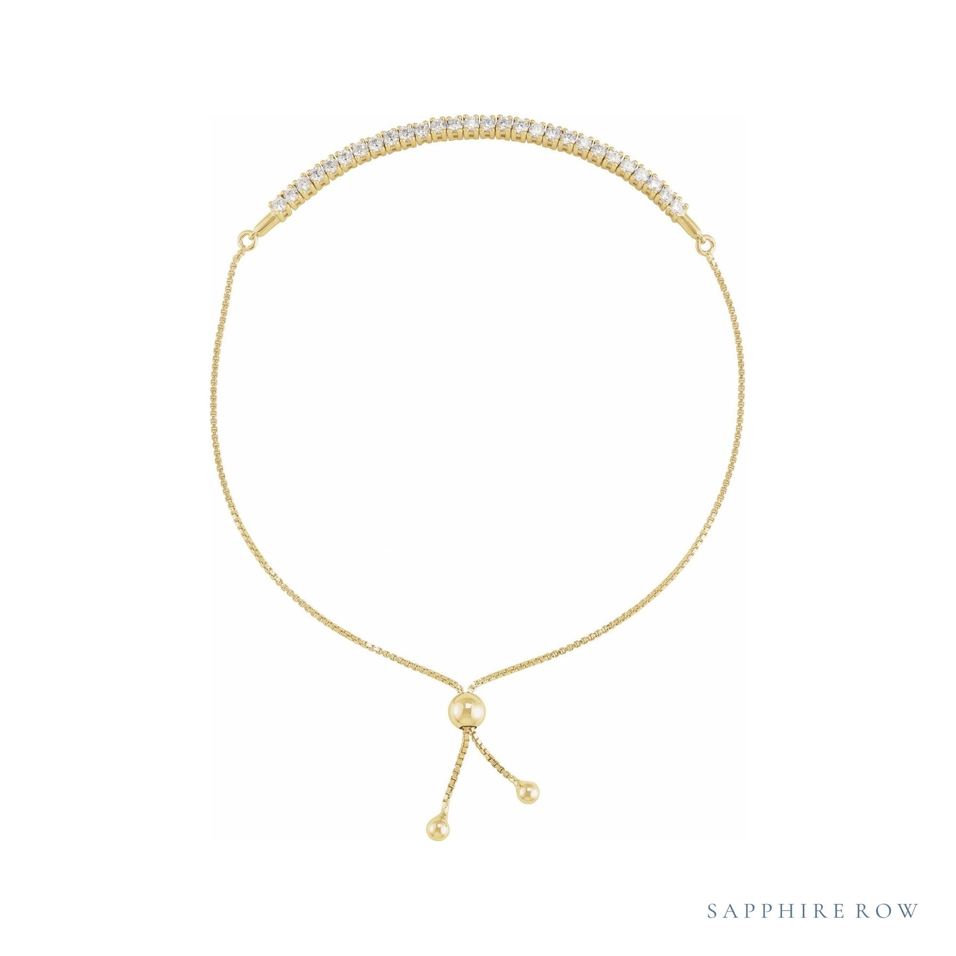 Sapphire Row Lab-Grown Diamond Bar Bolo Bracelet - 14K Yellow Gold