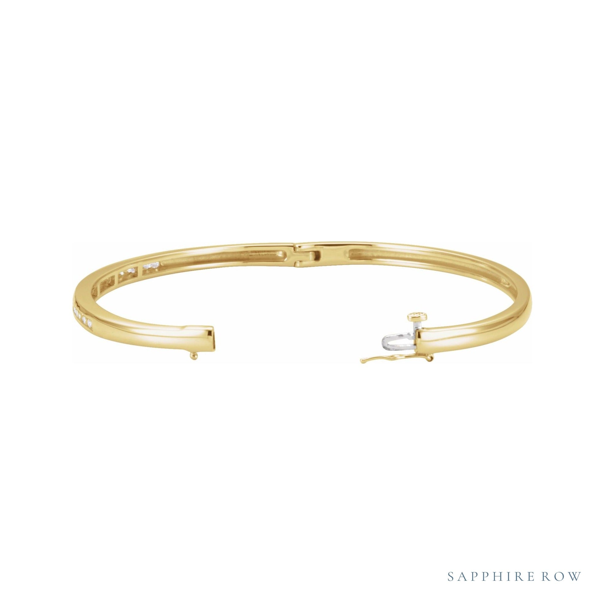 Sapphire Row Natural Diamond Inlay Bangle - 14K Yellow Gold (view 2)