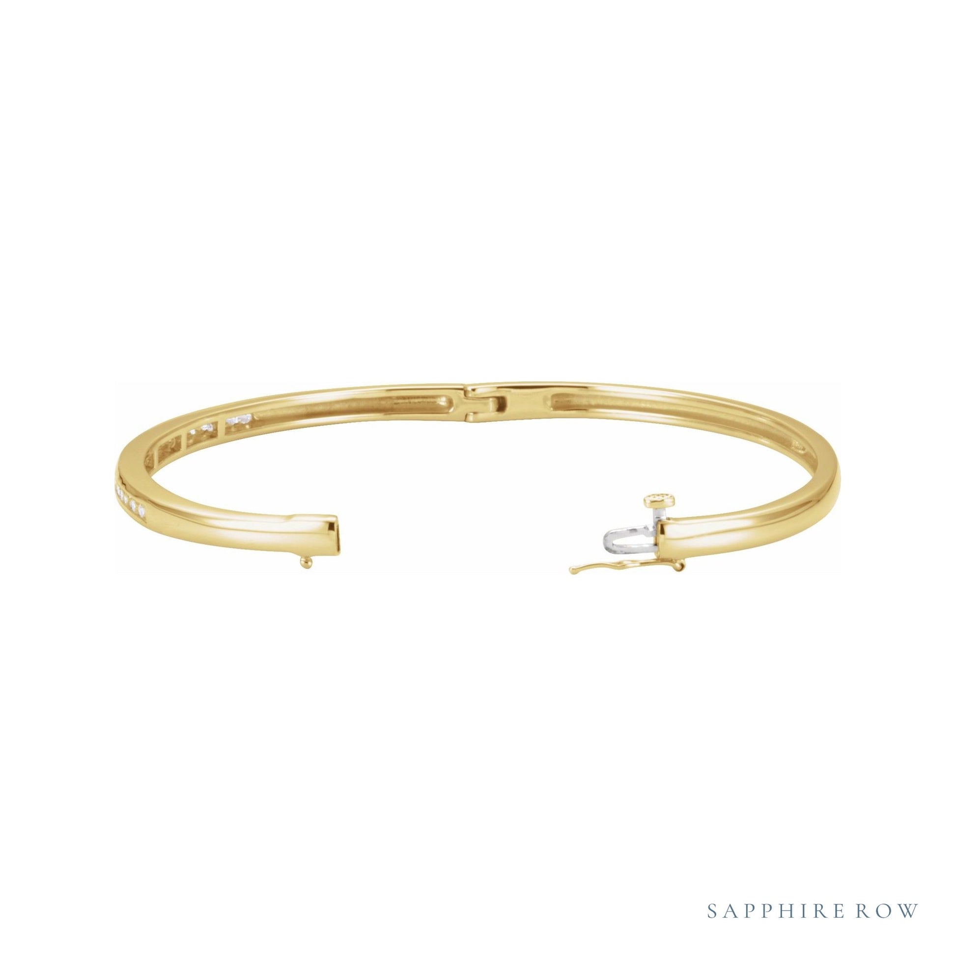 Sapphire Row Natural Diamond Inlay Bangle - 14K Yellow Gold (view 2)