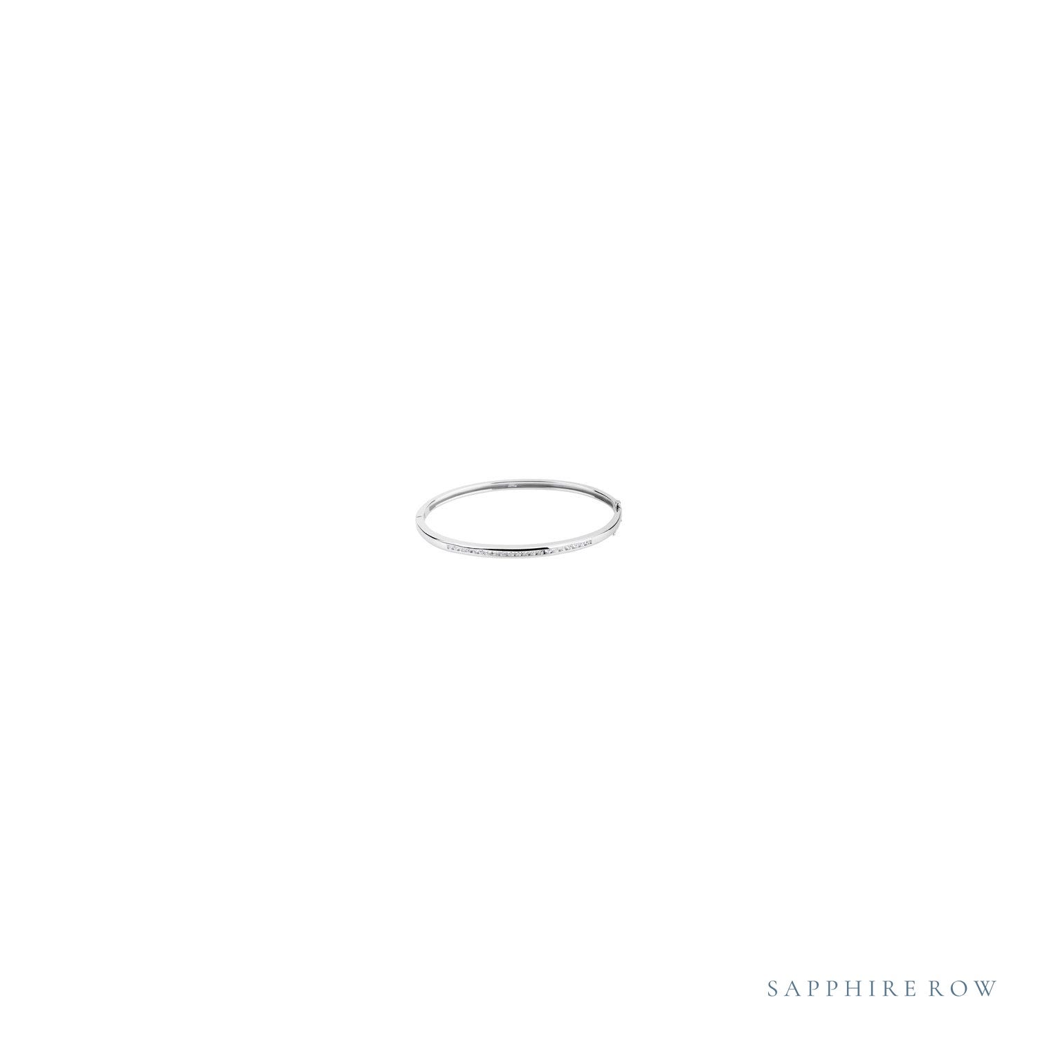 Sapphire Row Natural Diamond Inlay Bangle - 14K White Gold