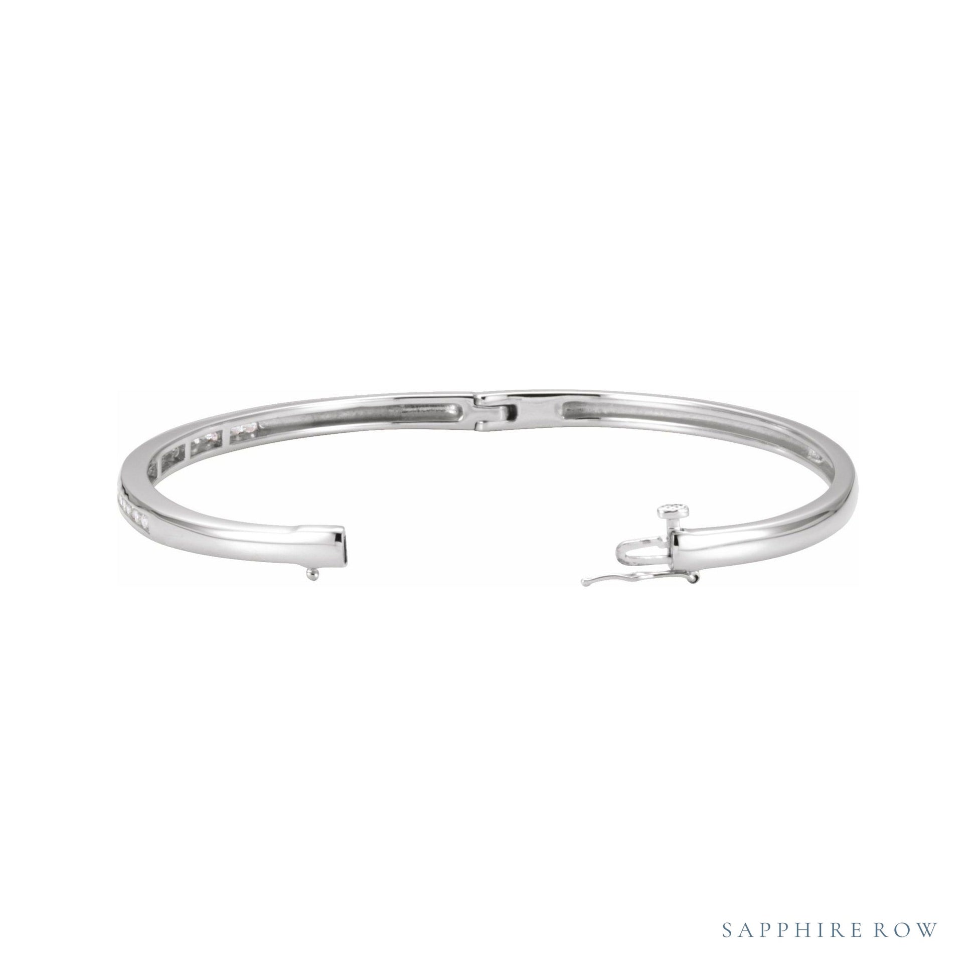 Sapphire Row Natural Diamond Inlay Bangle - 14K White Gold (view 2)
