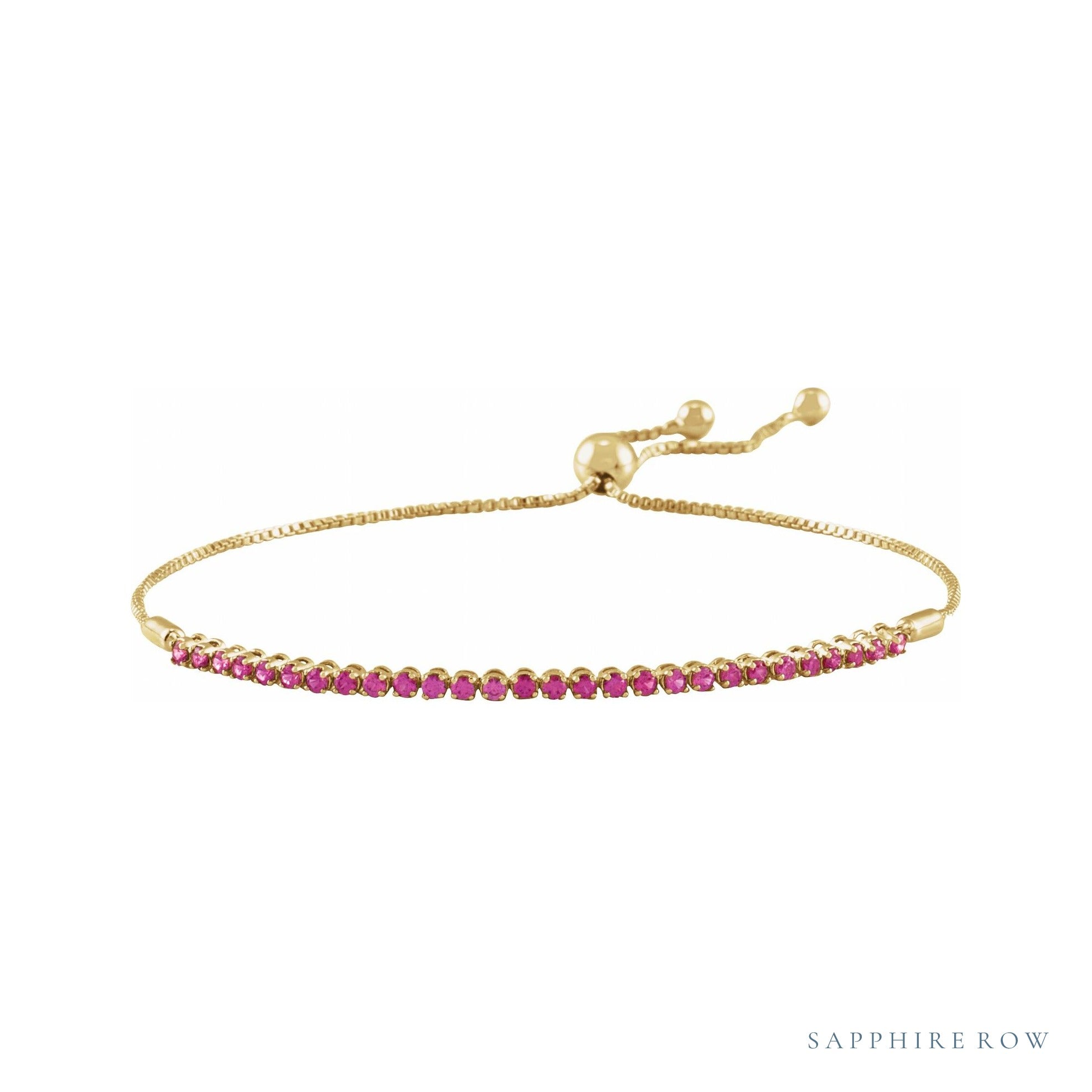 Sapphire Row Natural Gemstone Bar Bolo Bracelet - Ruby, 14K Yellow Gold