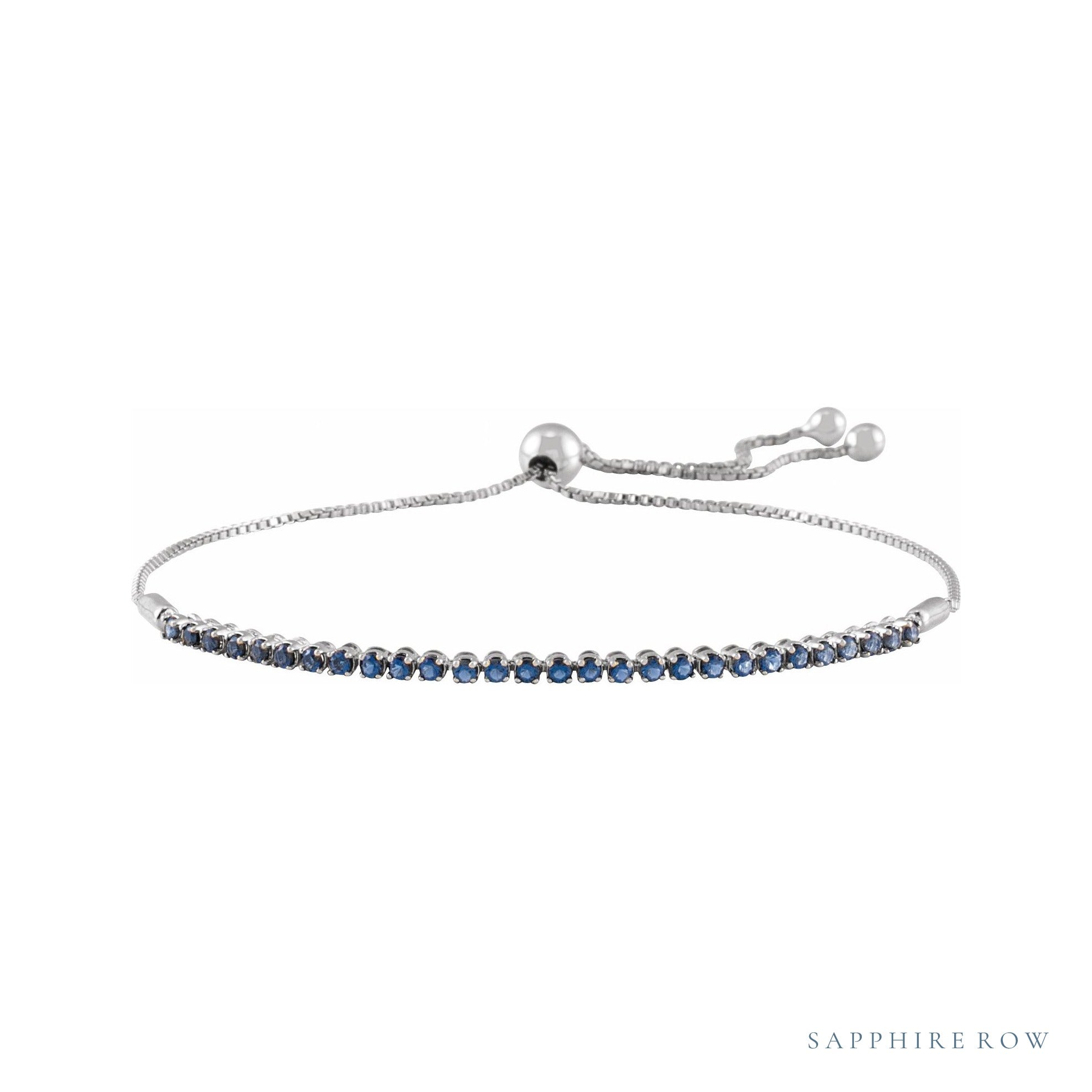Sapphire Row Natural Gemstone Bar Bolo Bracelet - Blue Sapphire, 14K White Gold