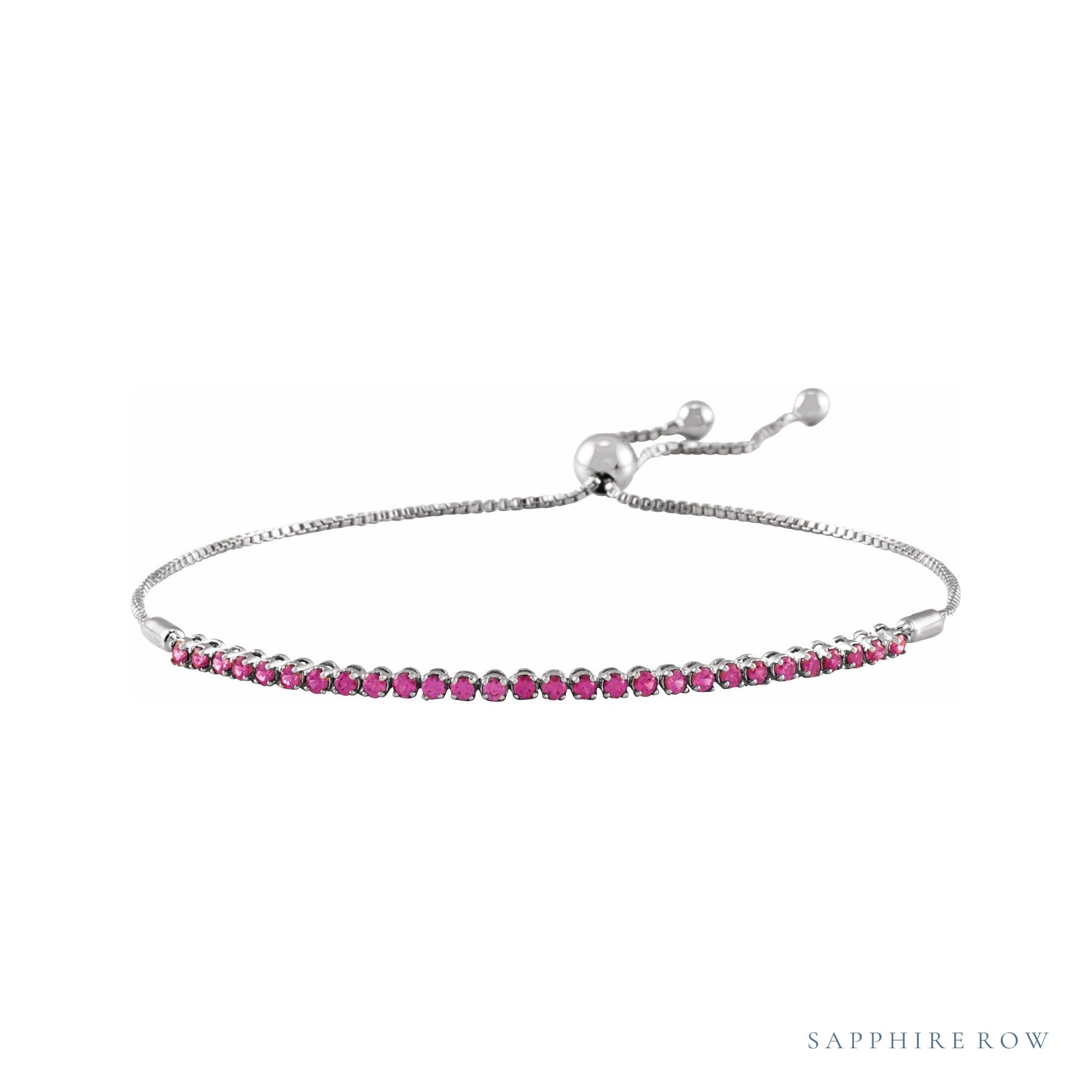 Sapphire Row Natural Gemstone Bar Bolo Bracelet - Ruby, 14K White Gold