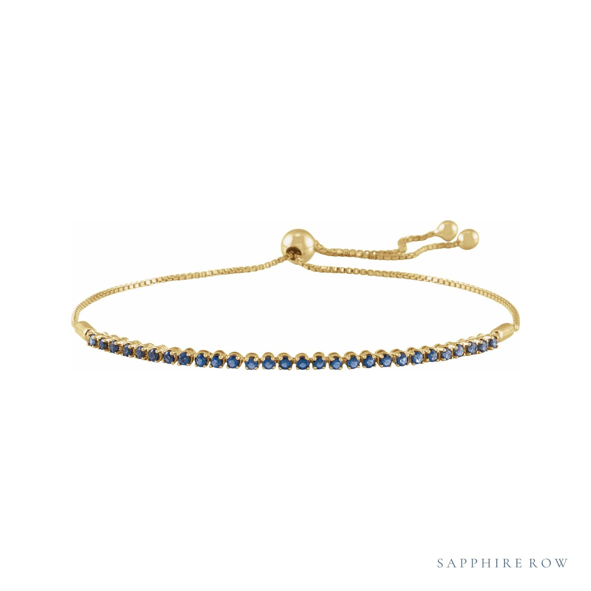 Sapphire Row Natural Gemstone Bar Bolo Bracelet - Blue Sapphire, 14K Yellow Gold