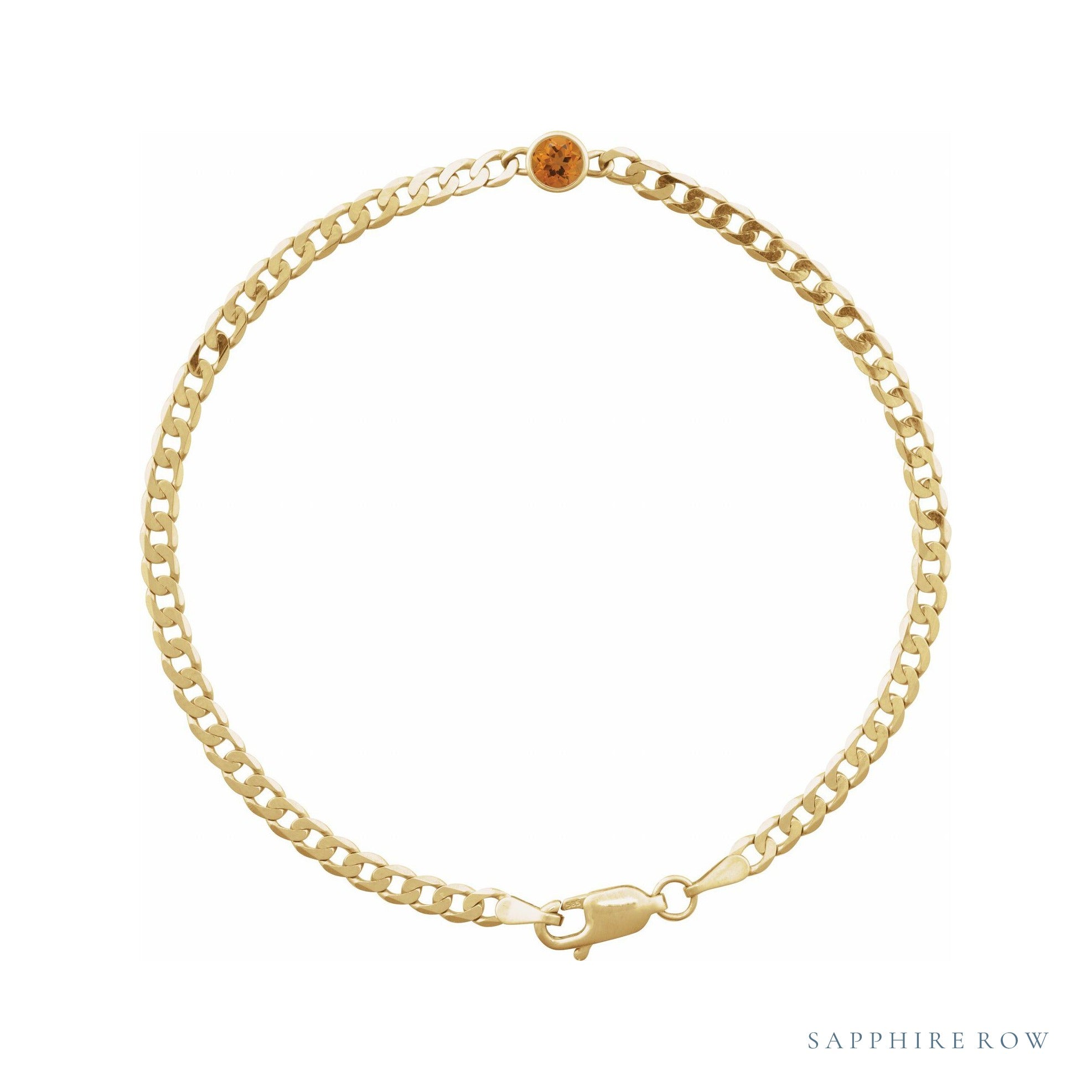Sapphire Row Natural Bezel-Set Gemstone Curb Bracelet - Citrine