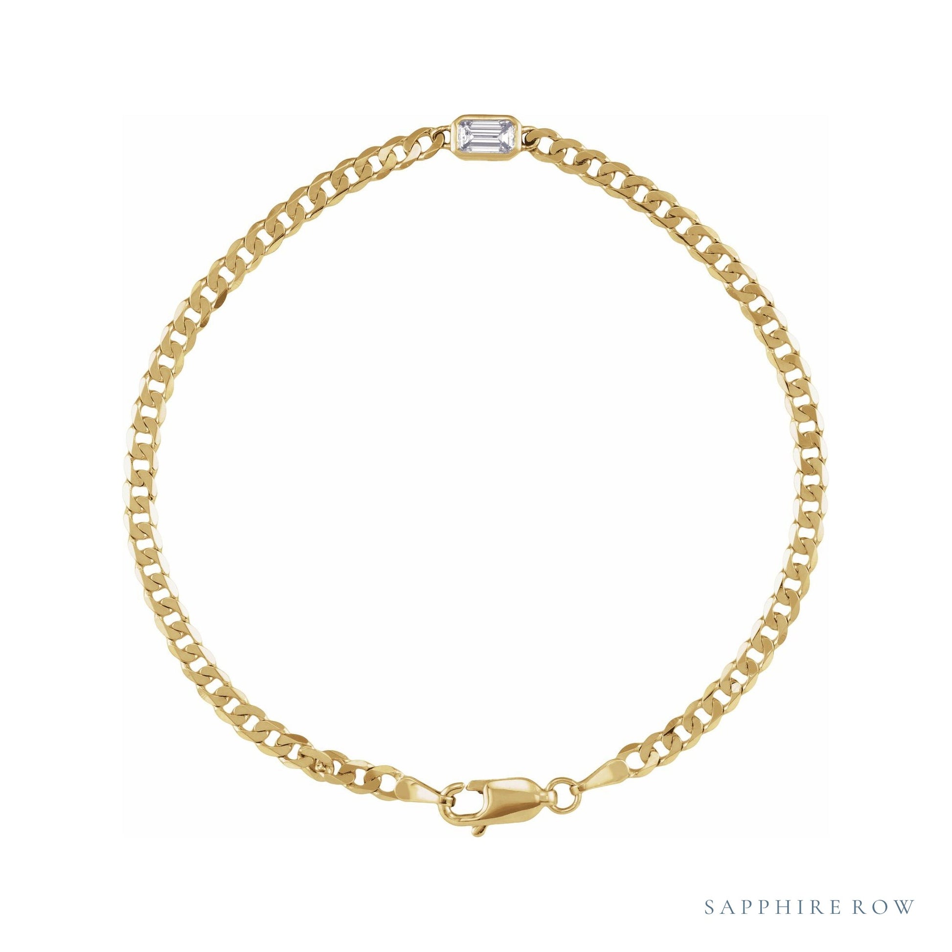 Sapphire Row Natural Bezel-Set Gemstone Curb Bracelet - Diamond
