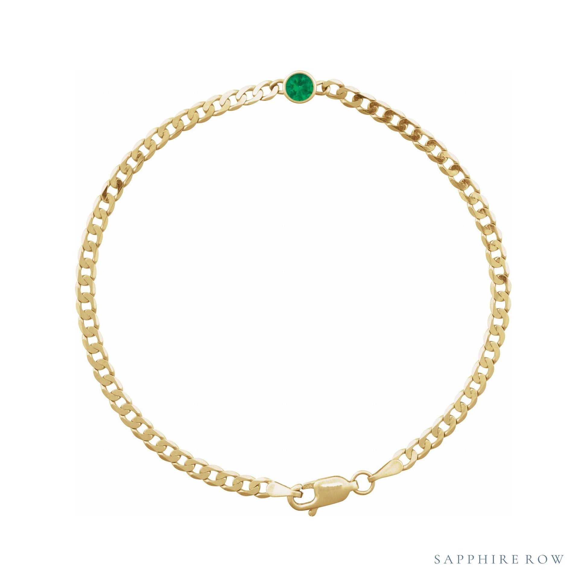 Sapphire Row Natural Bezel-Set Gemstone Curb Bracelet - Emerald