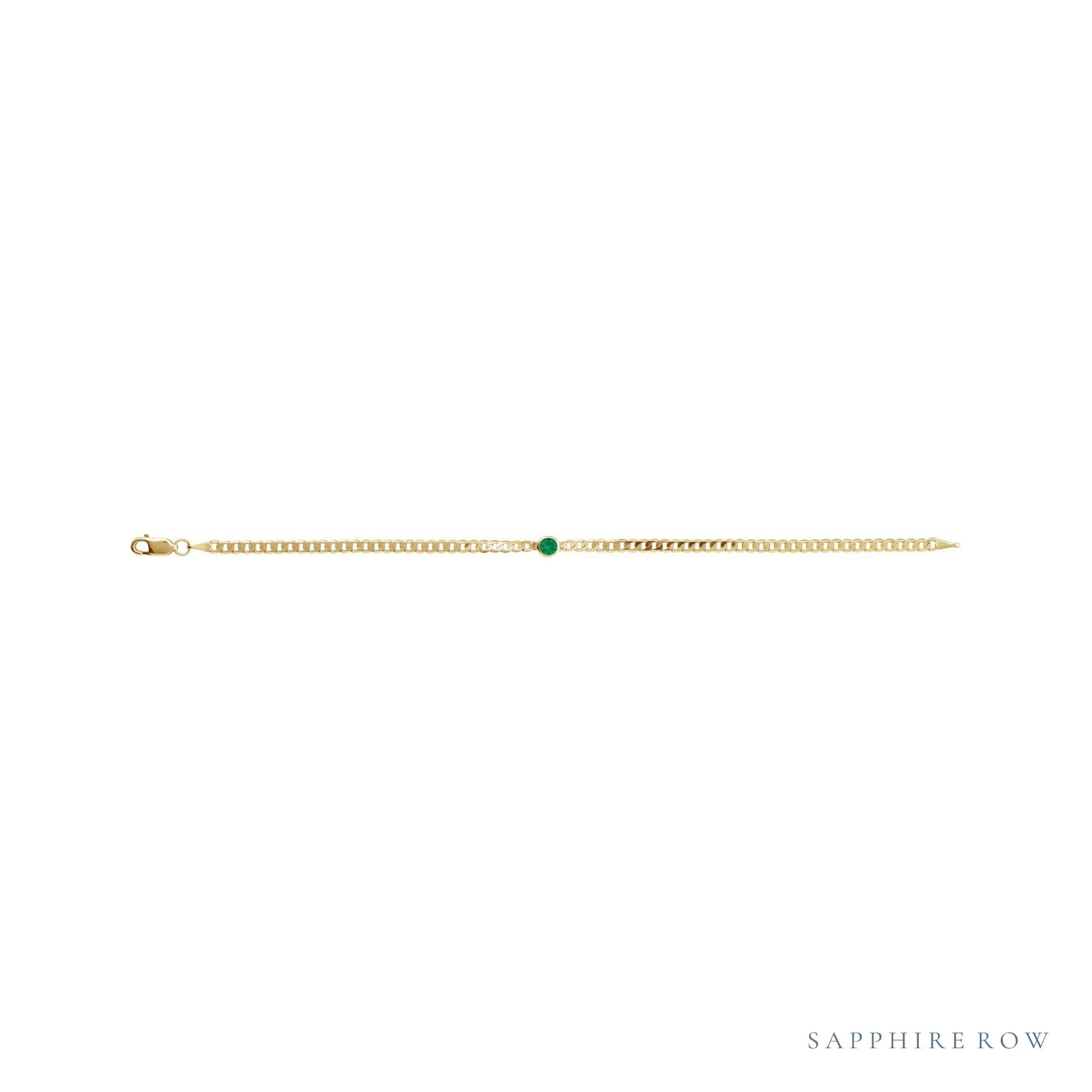 Sapphire Row Natural Bezel-Set Gemstone Curb Bracelet - Emerald (view 2)