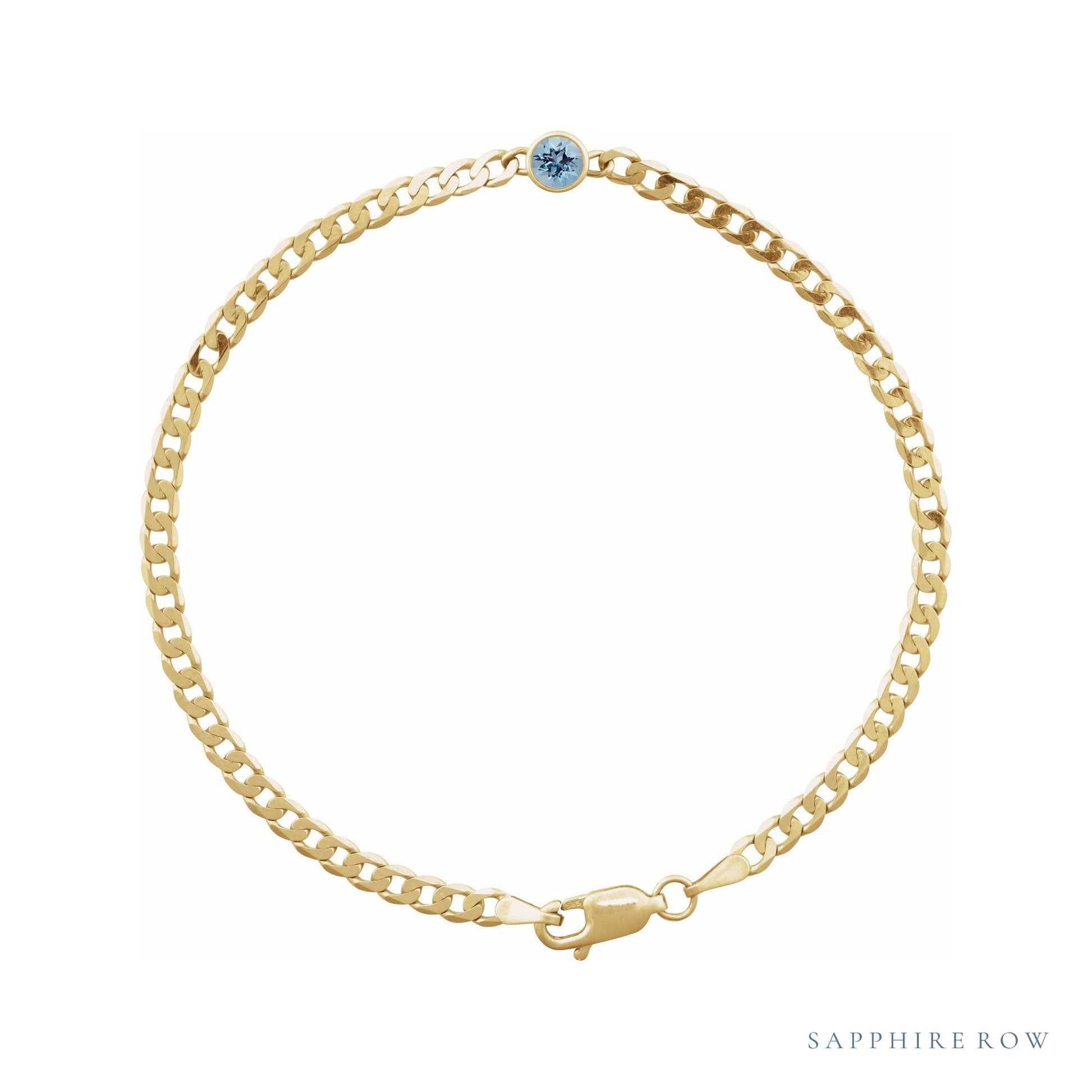 Sapphire Row Natural Bezel-Set Gemstone Curb Bracelet - Mozambique Garnet