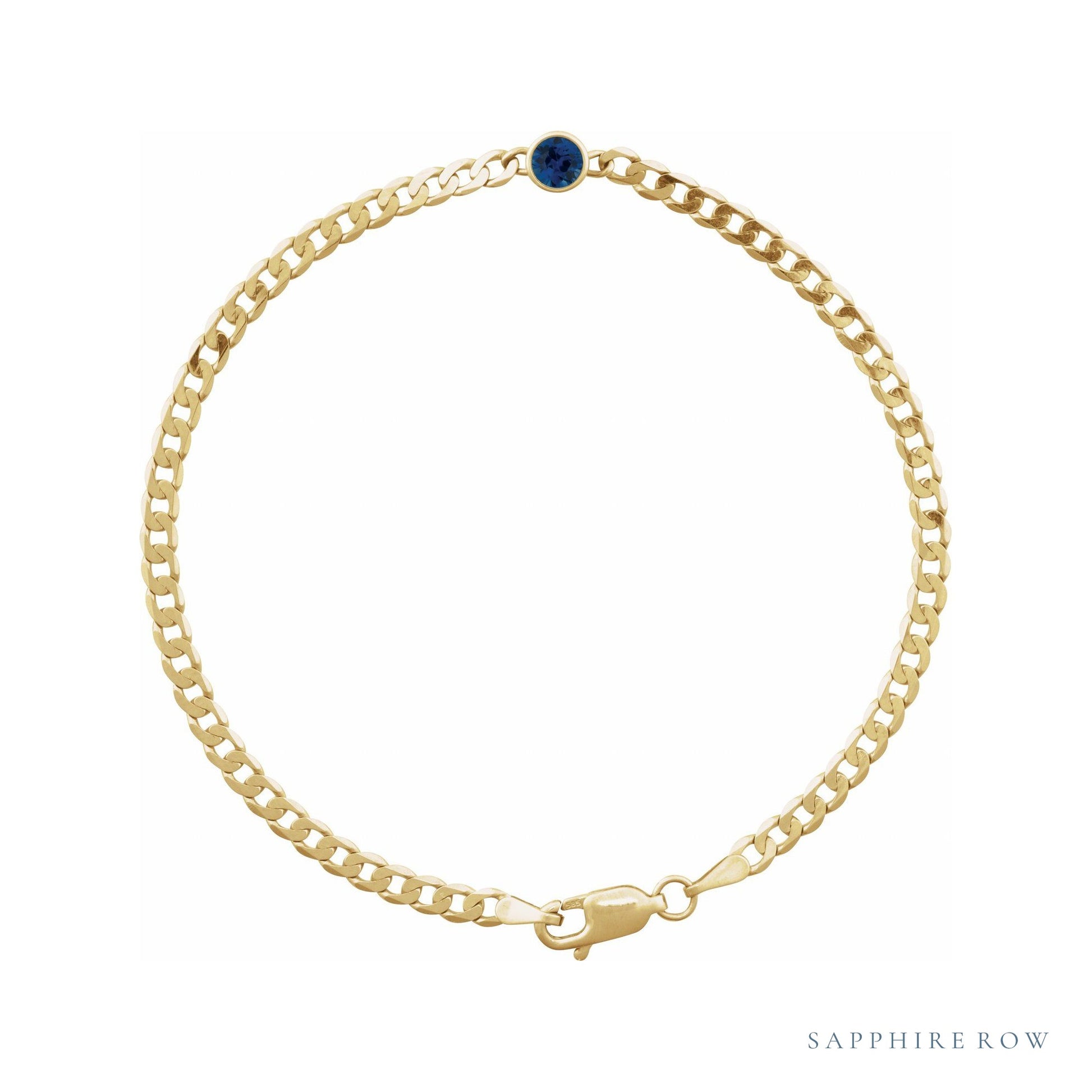 Sapphire Row Natural Bezel-Set Gemstone Curb Bracelet - Blue Sapphire