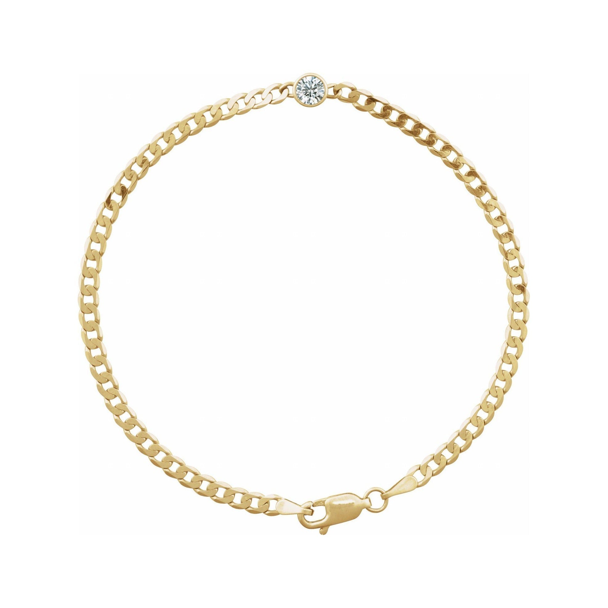 Sapphire Row Natural Bezel-Set Gemstone Curb Bracelet - White Sapphire