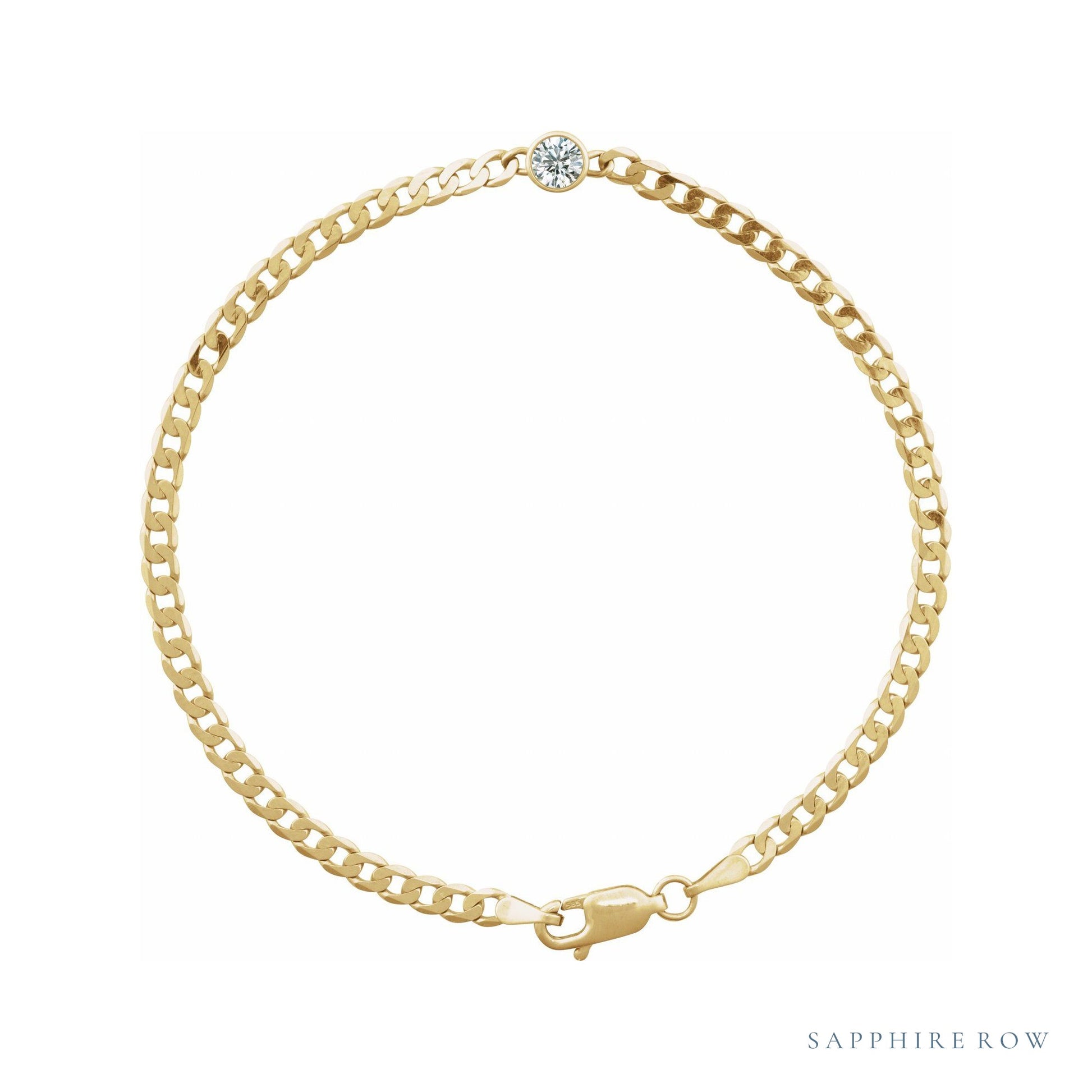 Sapphire Row Natural Bezel-Set Gemstone Curb Bracelet - White Sapphire