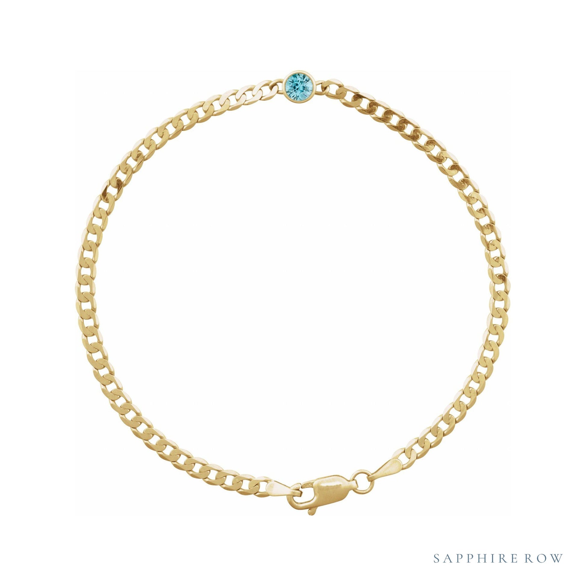 Sapphire Row Natural Bezel-Set Gemstone Curb Bracelet - Blue Zircon