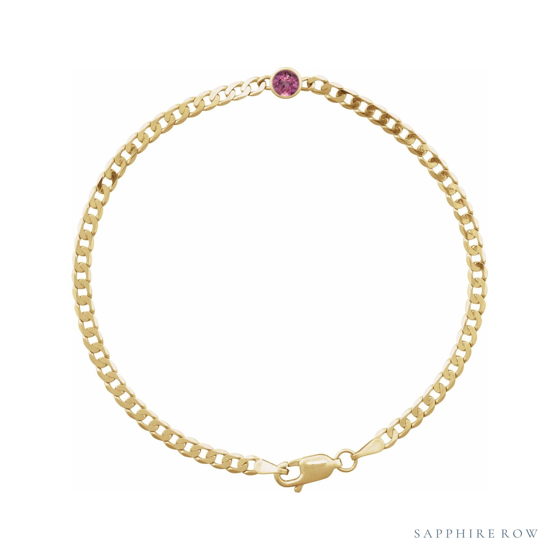Sapphire Row Natural Bezel-Set Gemstone Curb Bracelet - Pink Tourmaline