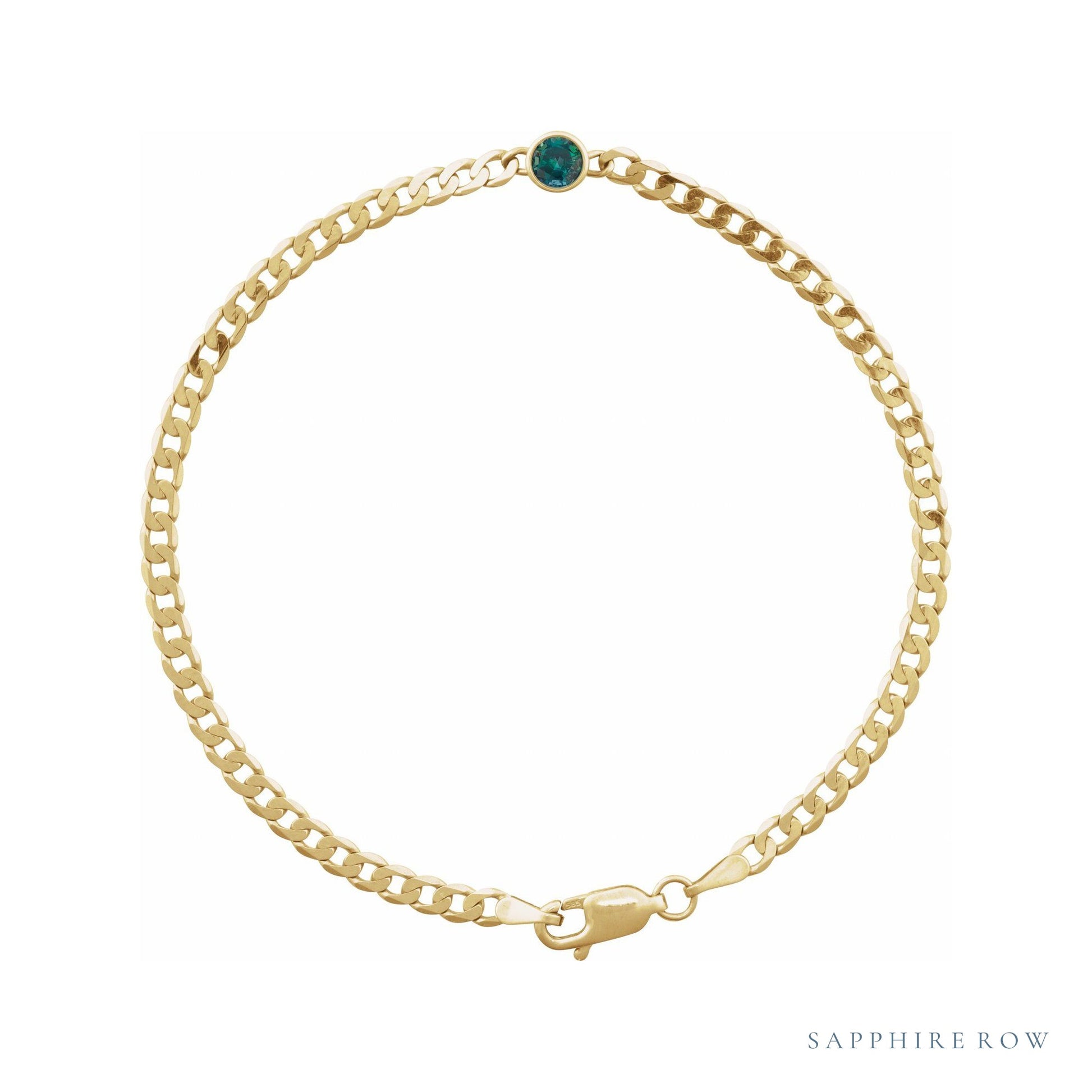 Sapphire Row Lab-Grown Bezel-Set Gemstone Curb Bracelet - Blue Sapphire