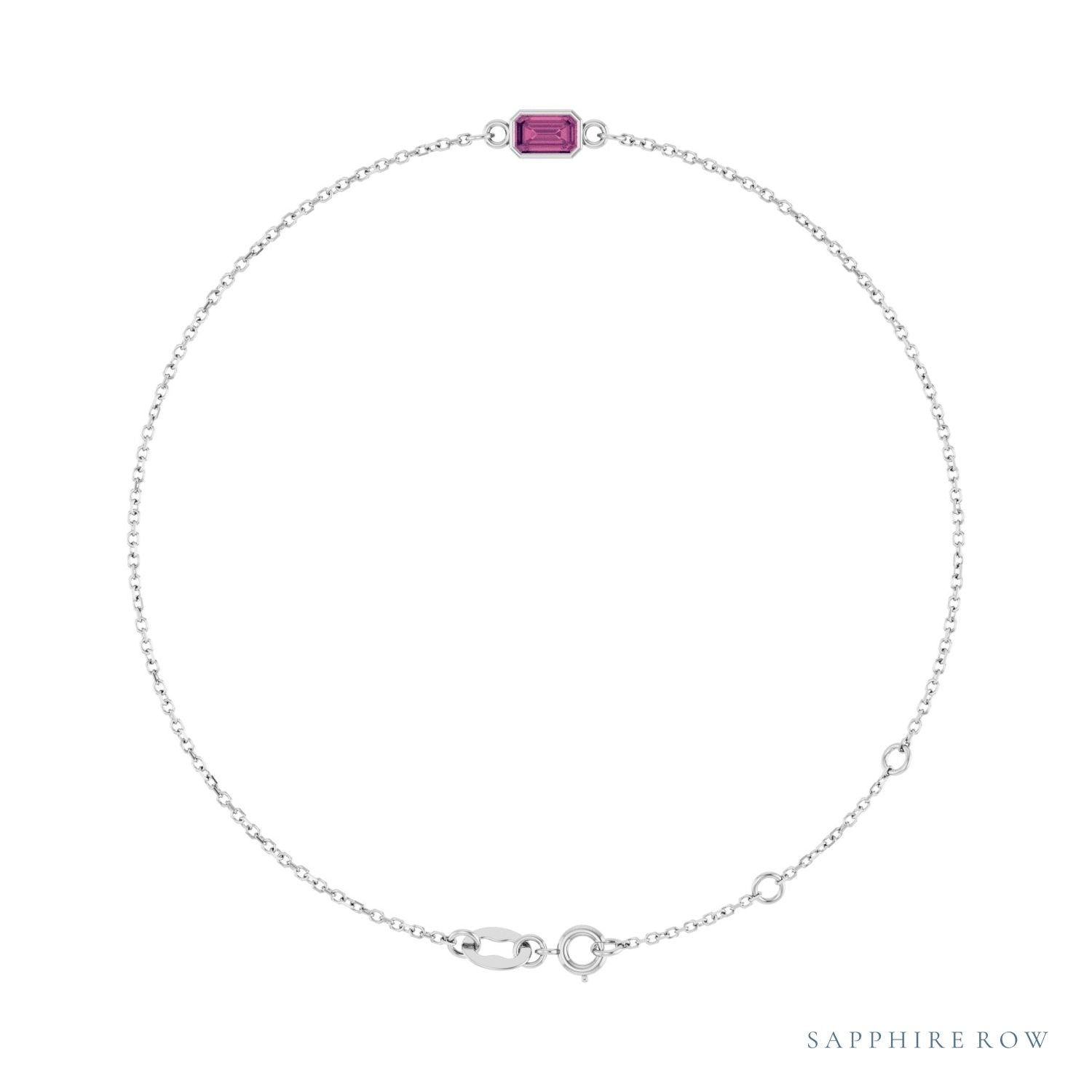 Sapphire Row Natural Bezel-Set Gemstone Solitaire Bracelet - Pink Tourmaline, 14K White Gold