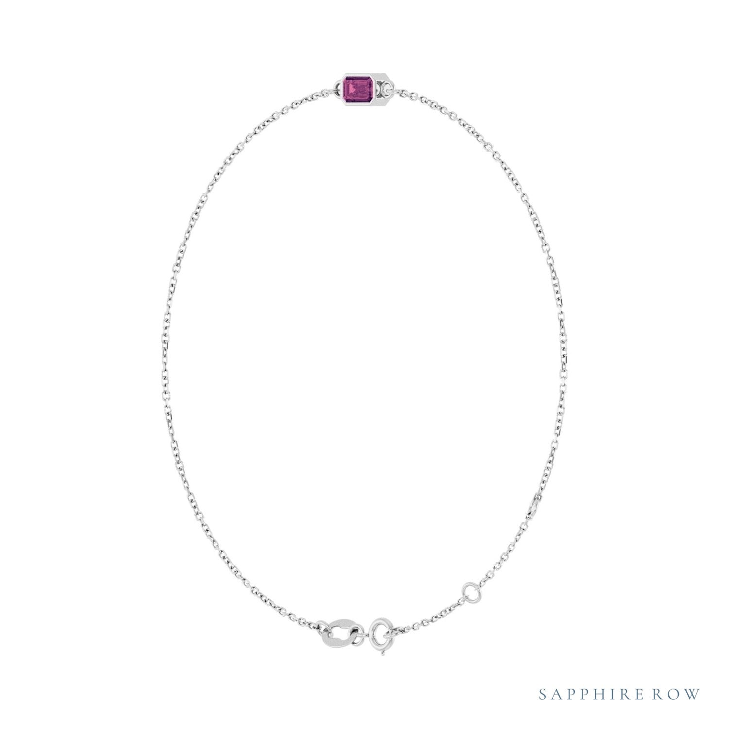 Sapphire Row Natural Bezel-Set Gemstone Solitaire Bracelet - Pink Tourmaline, 14K White Gold (view 2)