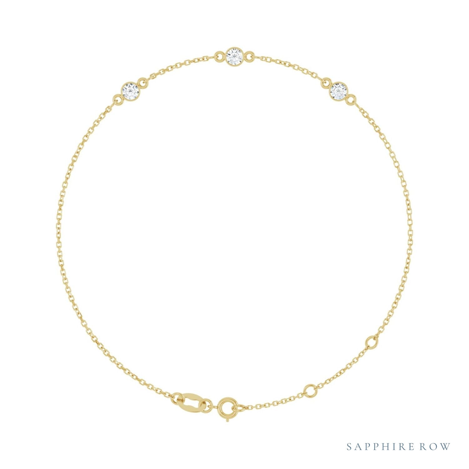 Sapphire Row Natural Bezel-Set Gemstone Solitaire Bracelet - White Sapphire, 14K Yellow Gold