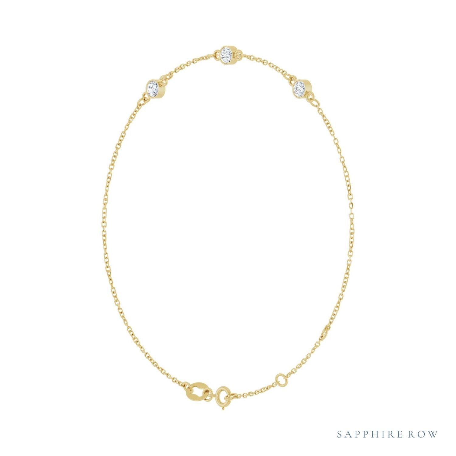 Sapphire Row Natural Bezel-Set Gemstone Solitaire Bracelet - White Sapphire, 14K Yellow Gold (view 2)