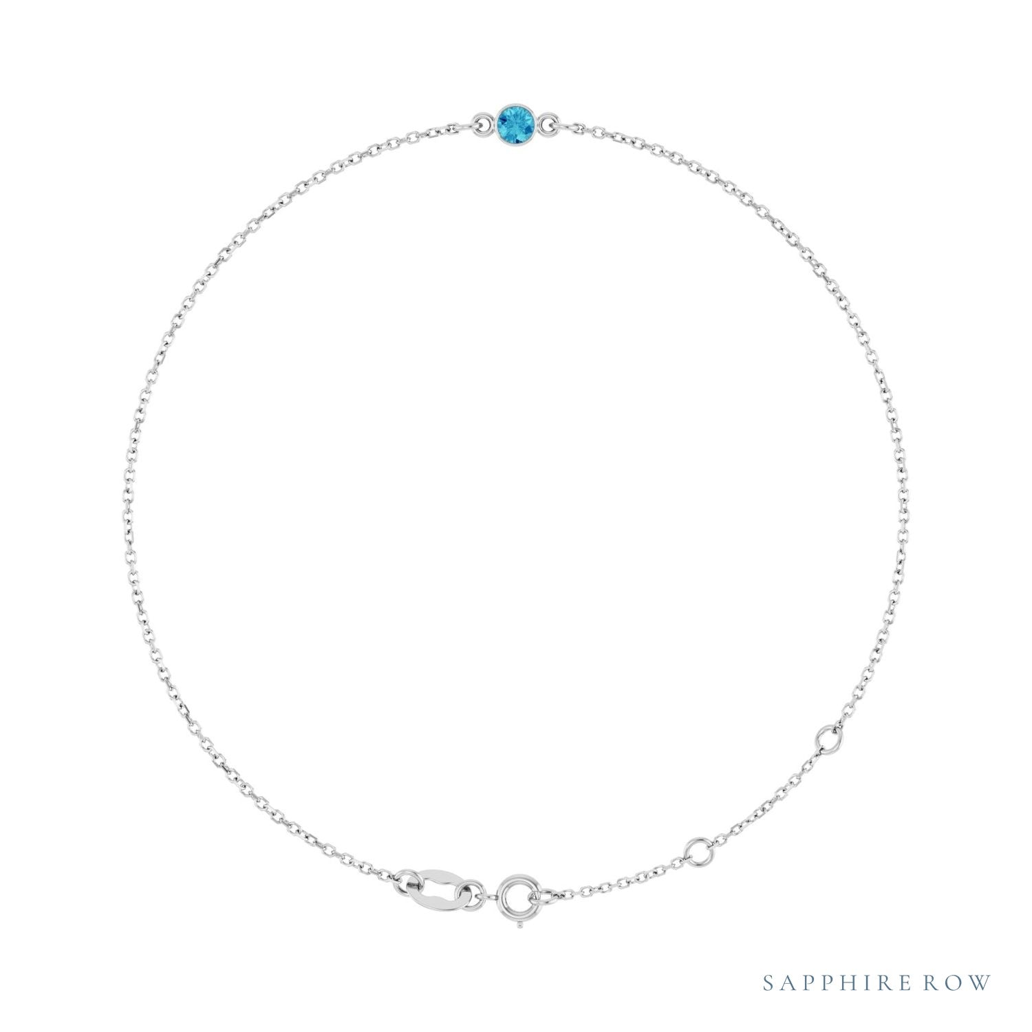 Sapphire Row Natural Bezel-Set Gemstone Solitaire Bracelet - Blue Zircon, Platinum