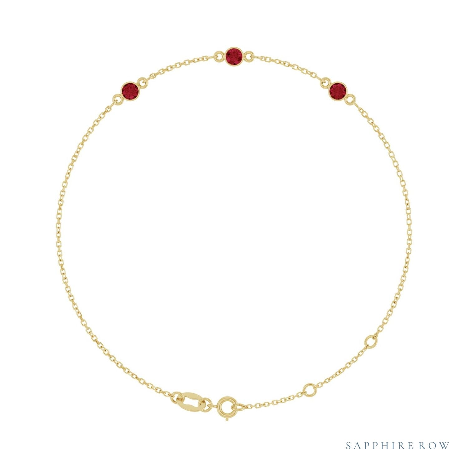 Sapphire Row Natural Bezel-Set Gemstone Solitaire Bracelet - Ruby, 14K Yellow Gold