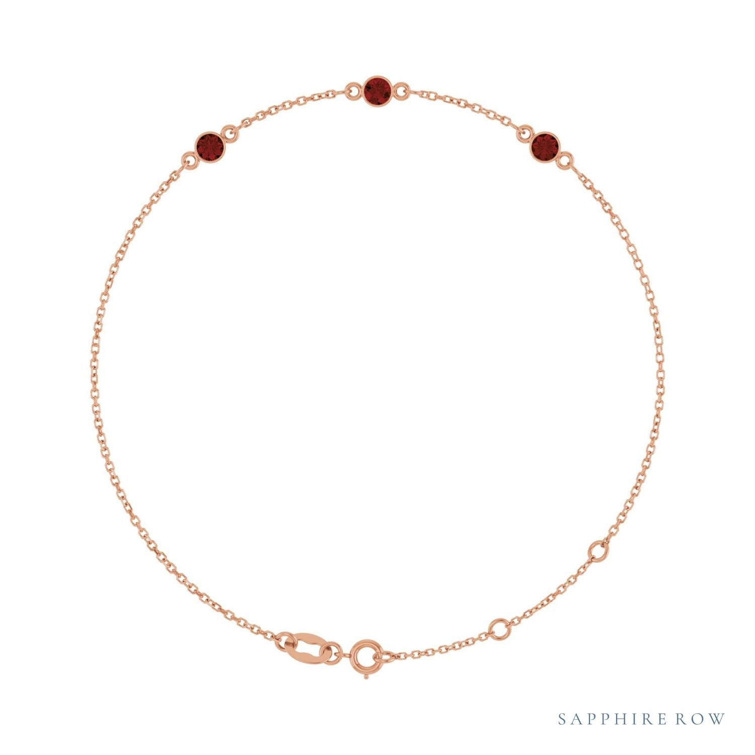 Sapphire Row Natural Bezel-Set Gemstone Solitaire Bracelet - Mozambique Garnet, 14K Rose Gold