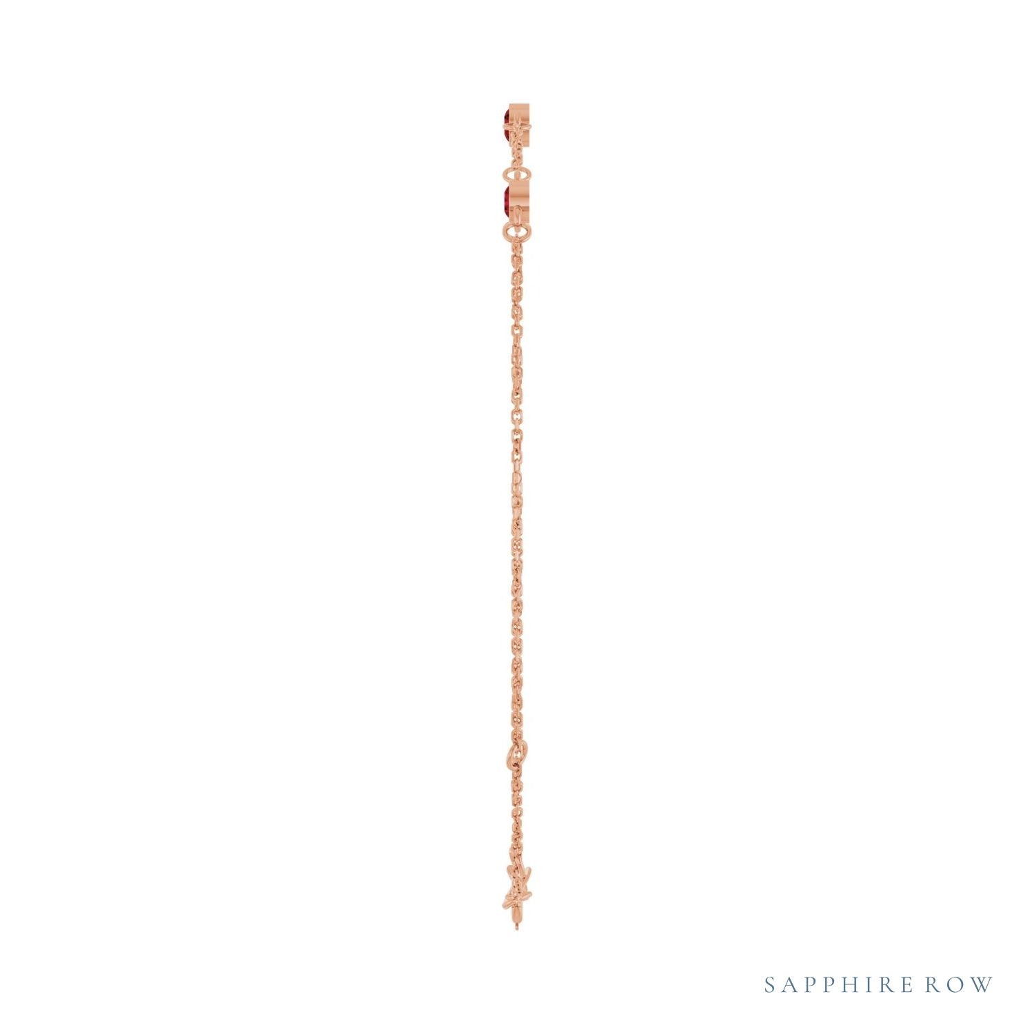 Sapphire Row Natural Bezel-Set Gemstone Solitaire Bracelet - Mozambique Garnet, 14K Rose Gold (view 3)