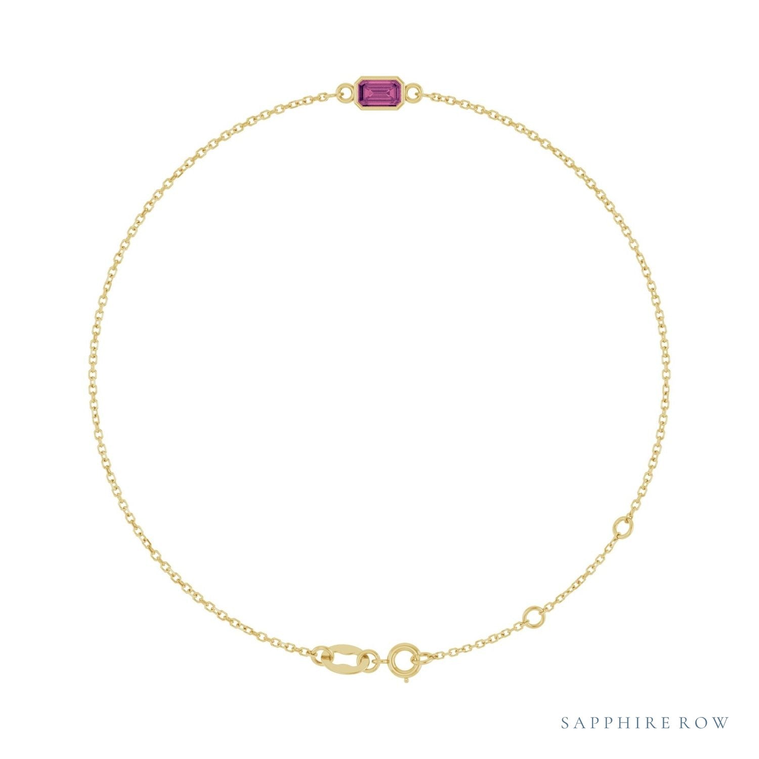 Sapphire Row Natural Bezel-Set Gemstone Solitaire Bracelet - Pink Tourmaline, 14K Yellow Gold
