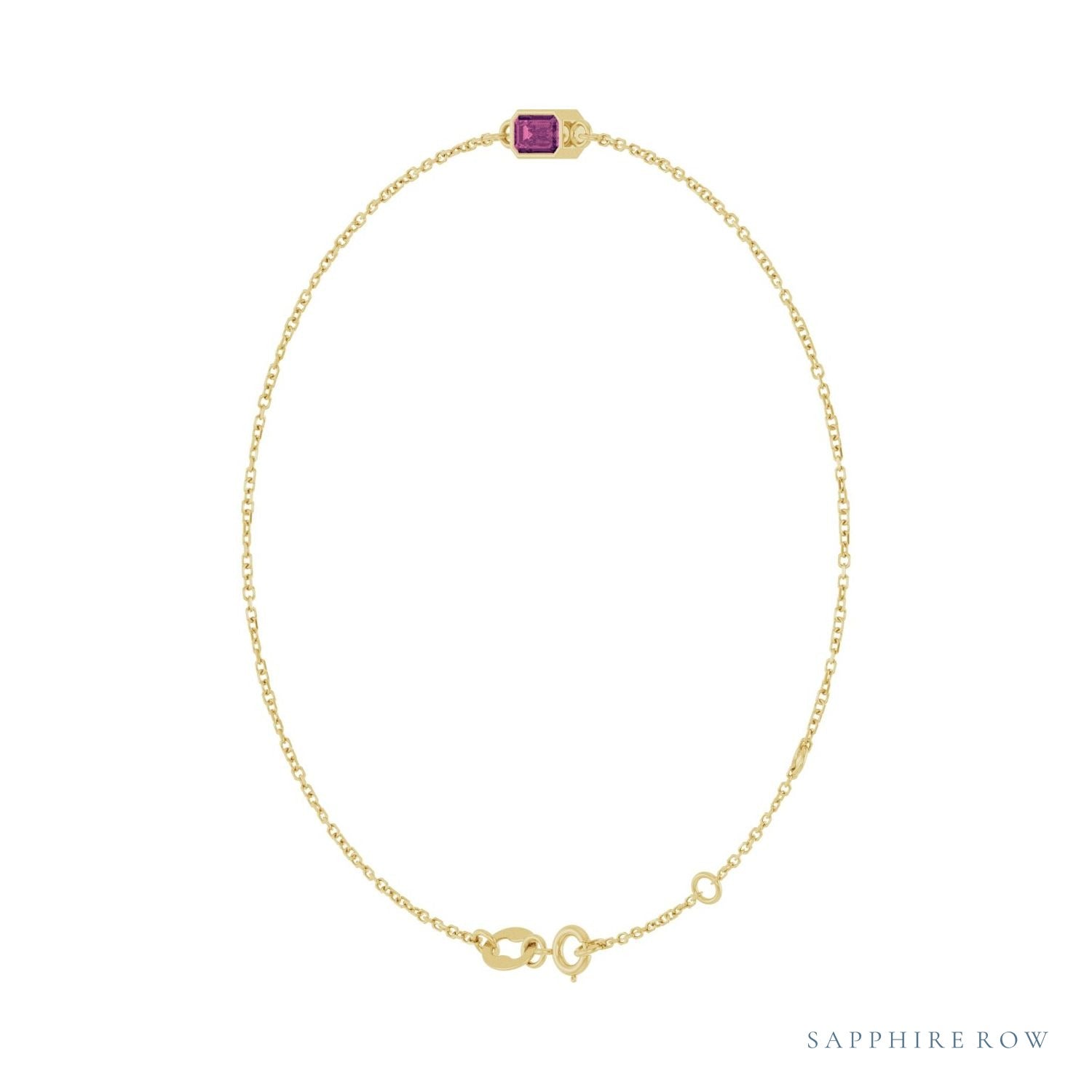 Sapphire Row Natural Bezel-Set Gemstone Solitaire Bracelet - Pink Tourmaline, 14K Yellow Gold (view 2)