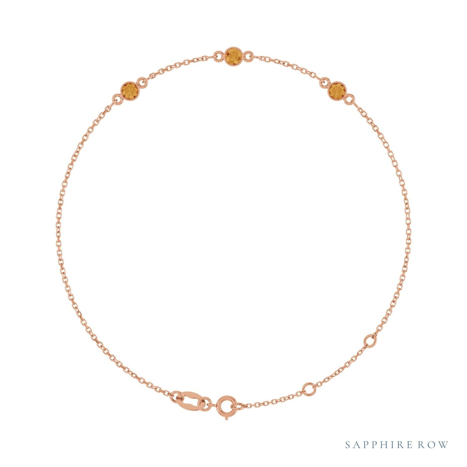 Sapphire Row Natural Bezel-Set Gemstone Solitaire Bracelet - Citrine, 14K Rose Gold