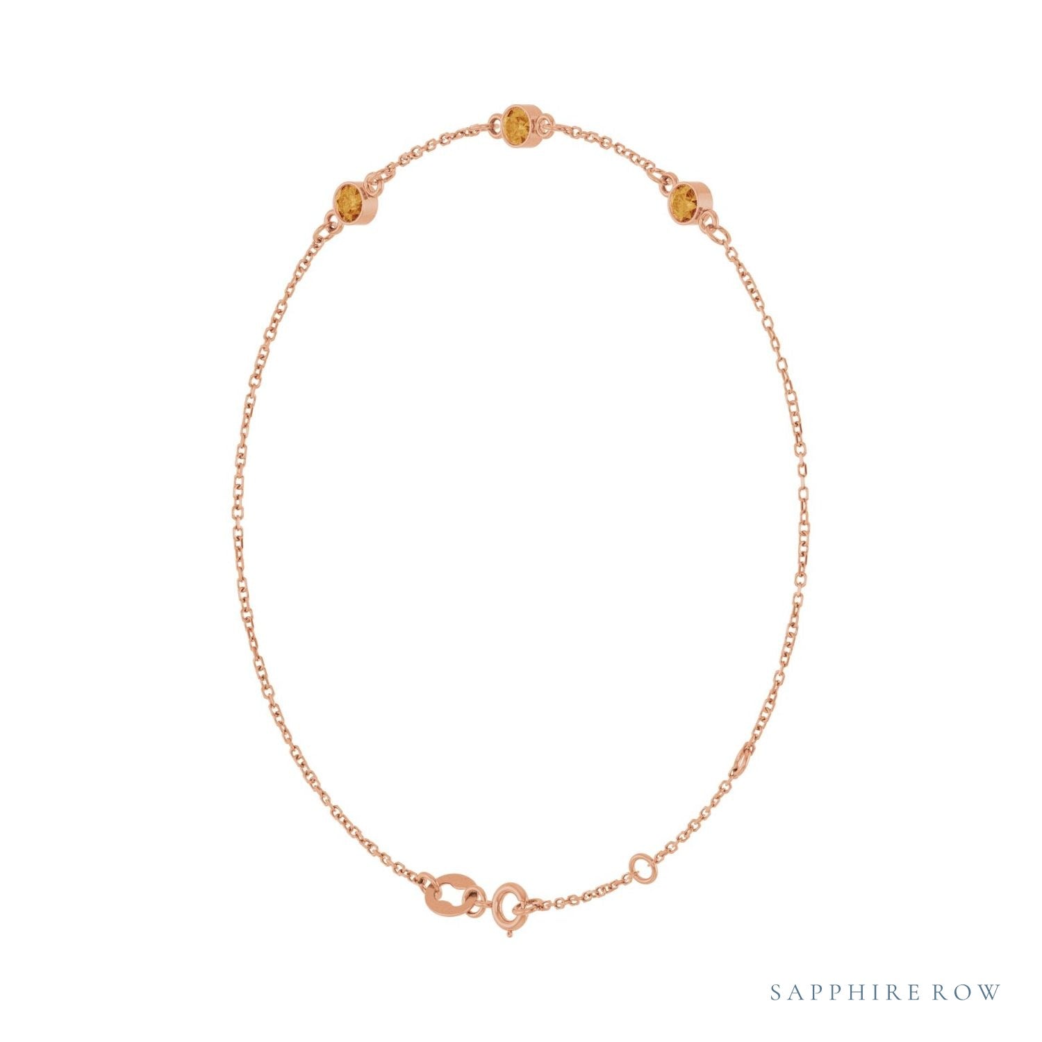 Sapphire Row Natural Bezel-Set Gemstone Solitaire Bracelet - Citrine, 14K Rose Gold (view 2)