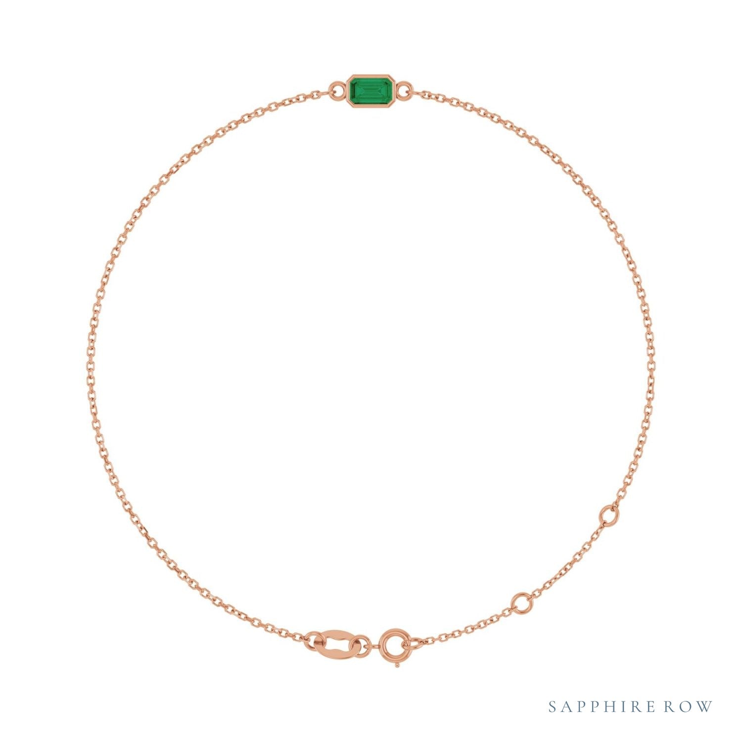 Sapphire Row Natural Bezel-Set Gemstone Solitaire Bracelet - Emerald, 14K Rose Gold