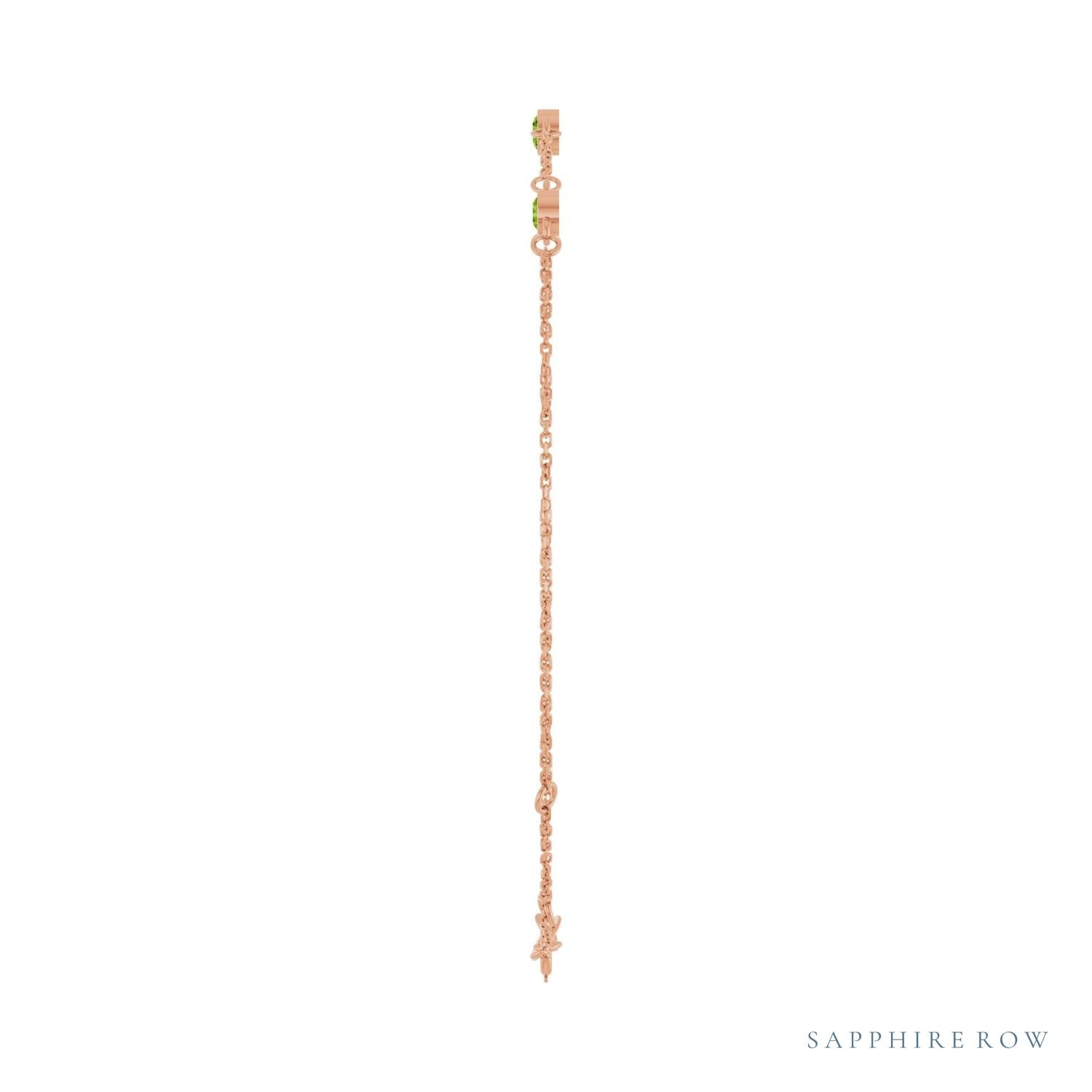 Sapphire Row Natural Bezel-Set Gemstone Solitaire Bracelet - Peridot, 14K Rose Gold (view 3)