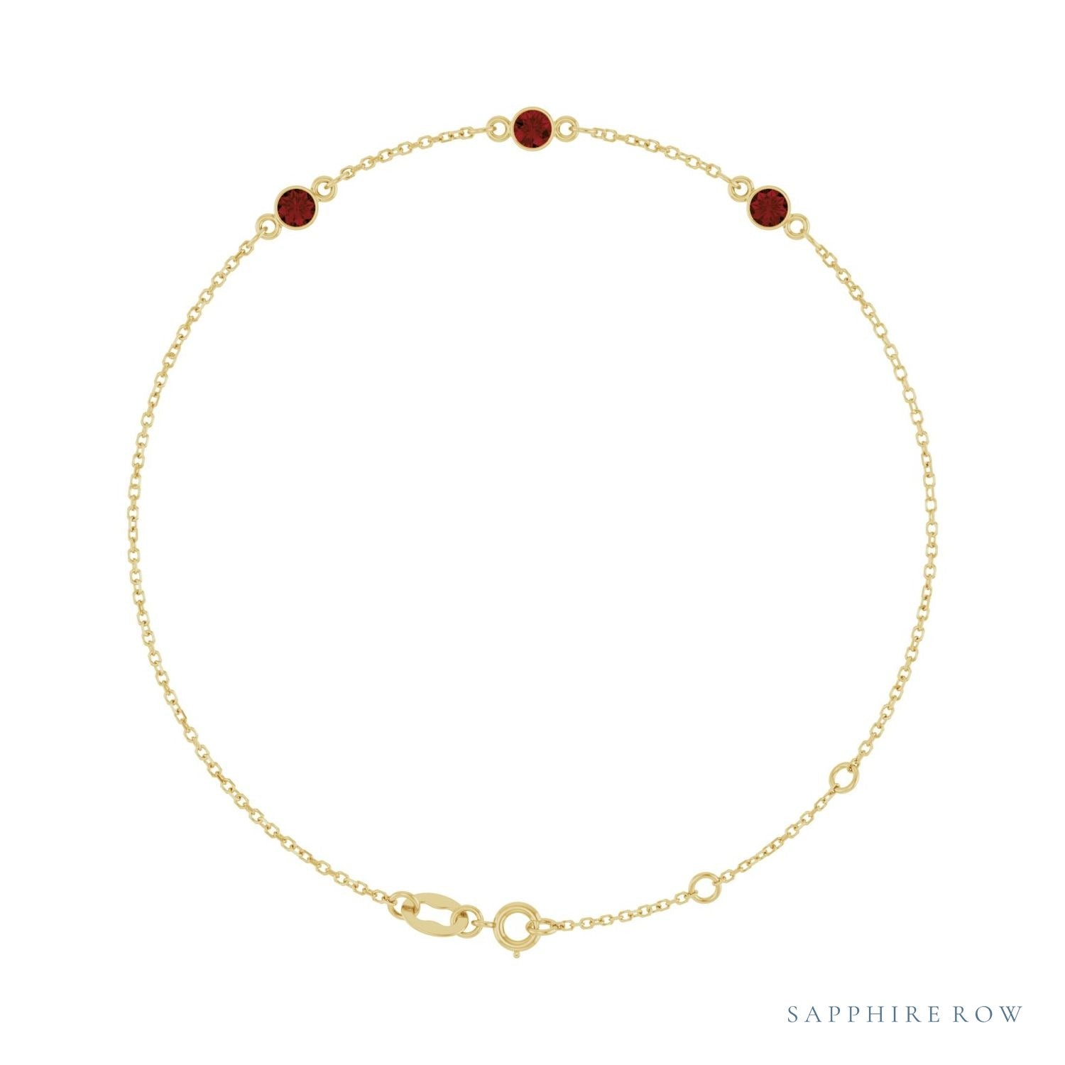 Sapphire Row Natural Bezel-Set Gemstone Solitaire Bracelet - Mozambique Garnet, 14K Yellow Gold