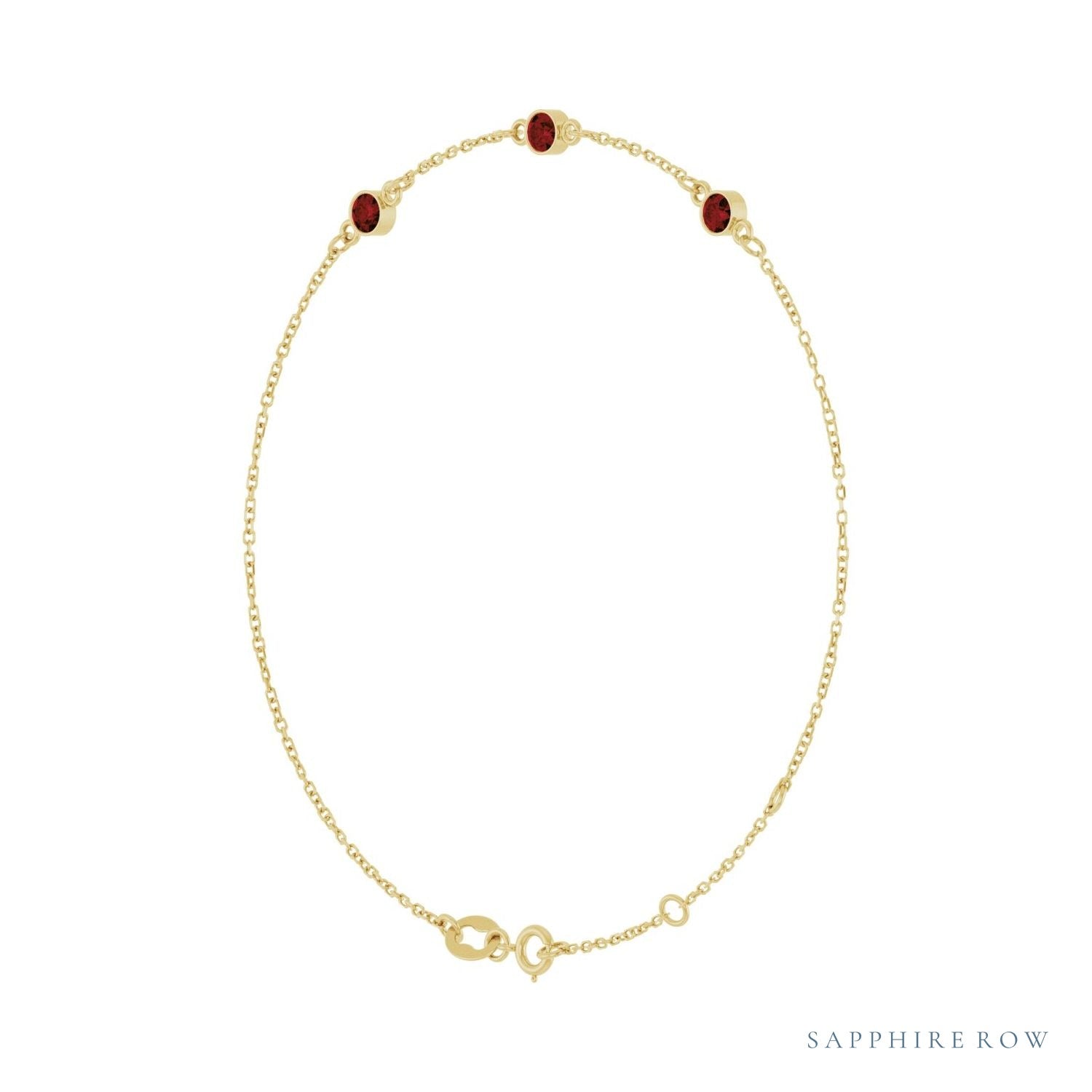 Sapphire Row Natural Bezel-Set Gemstone Solitaire Bracelet - Mozambique Garnet, 14K Yellow Gold (view 2)