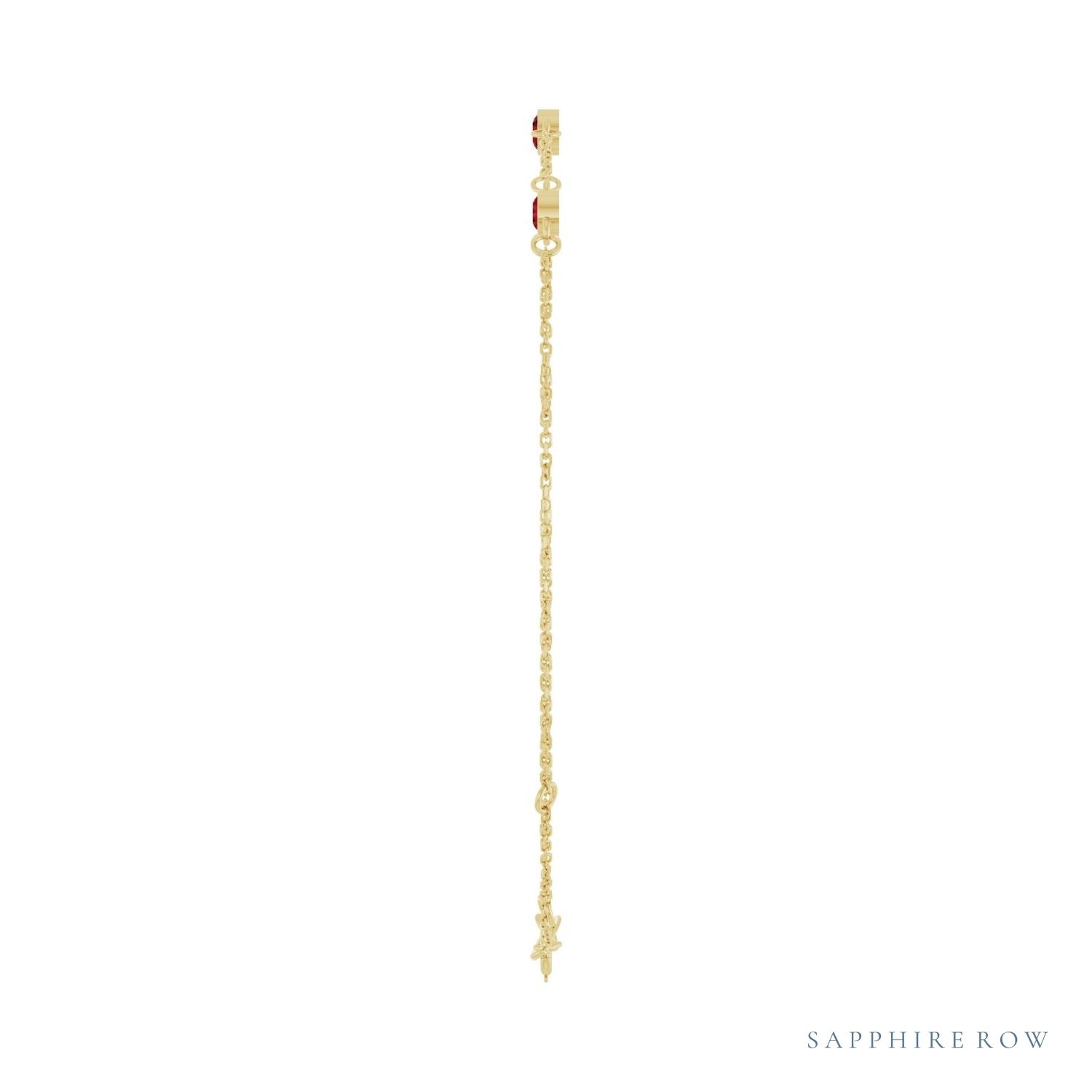 Sapphire Row Natural Bezel-Set Gemstone Solitaire Bracelet - Mozambique Garnet, 14K Yellow Gold (view 3)