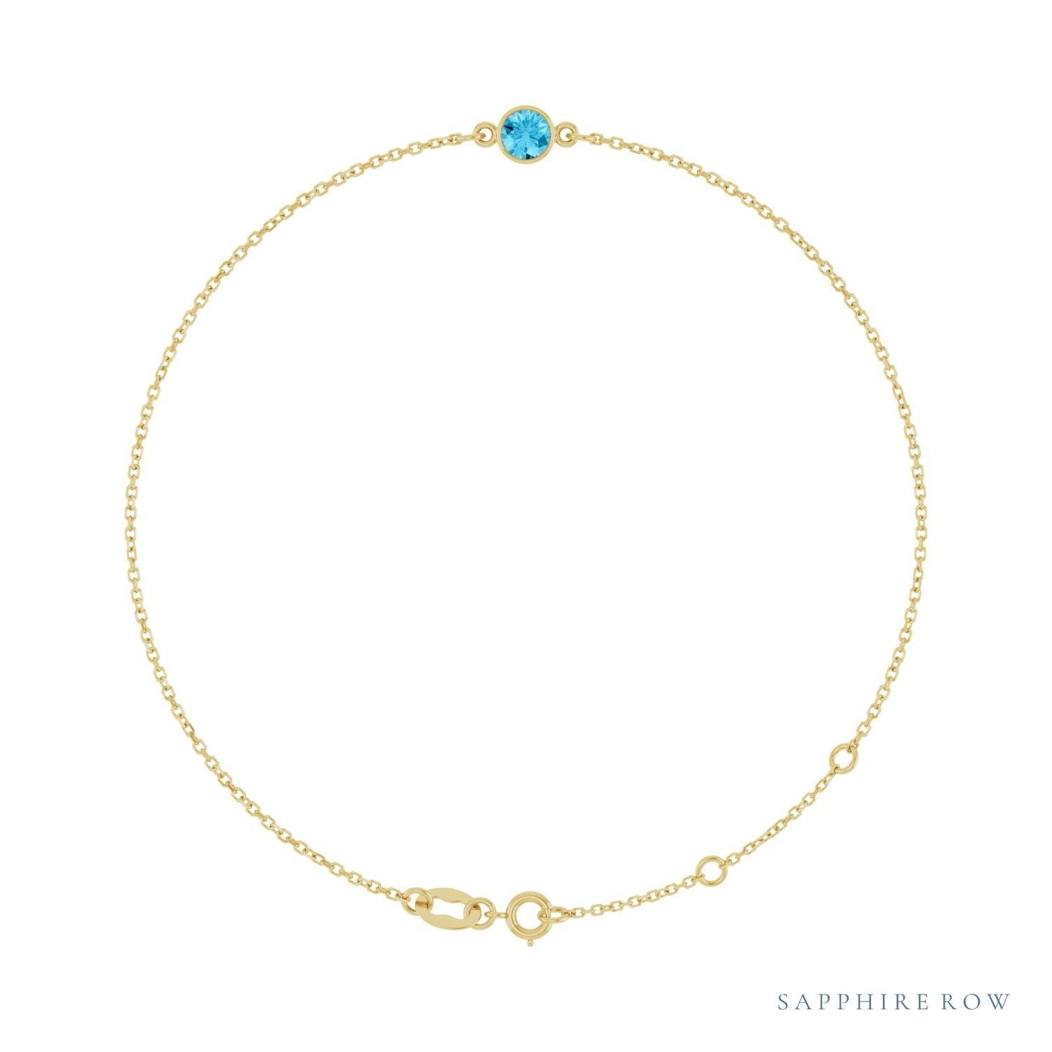 Sapphire Row Natural Bezel-Set Gemstone Solitaire Bracelet - Aquamarine, 14K Yellow Gold