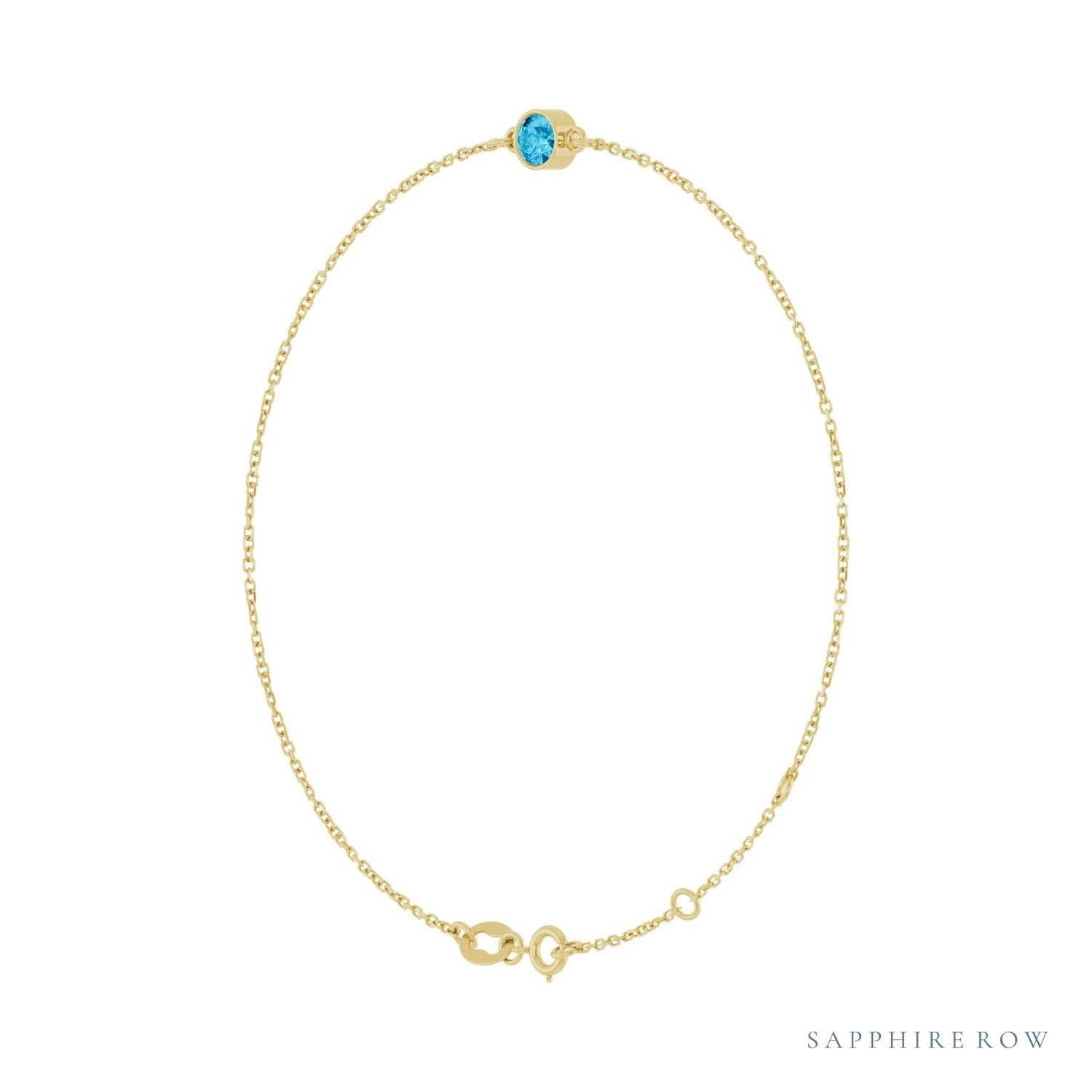 Sapphire Row Natural Bezel-Set Gemstone Solitaire Bracelet - Aquamarine, 14K Yellow Gold (view 2)