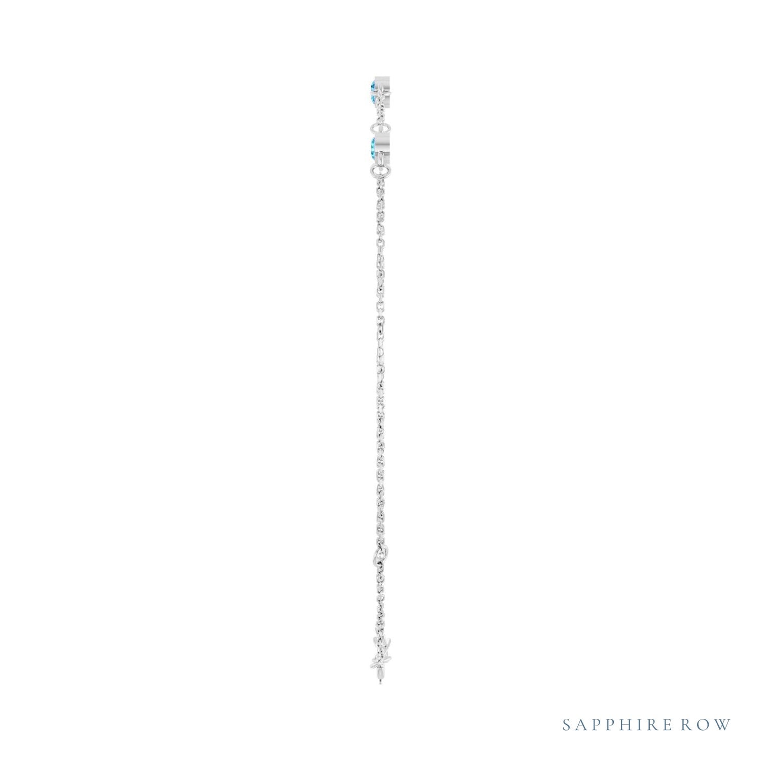 Sapphire Row Natural Bezel-Set Gemstone Solitaire Bracelet - Blue Zircon, 14K White Gold (view 3)