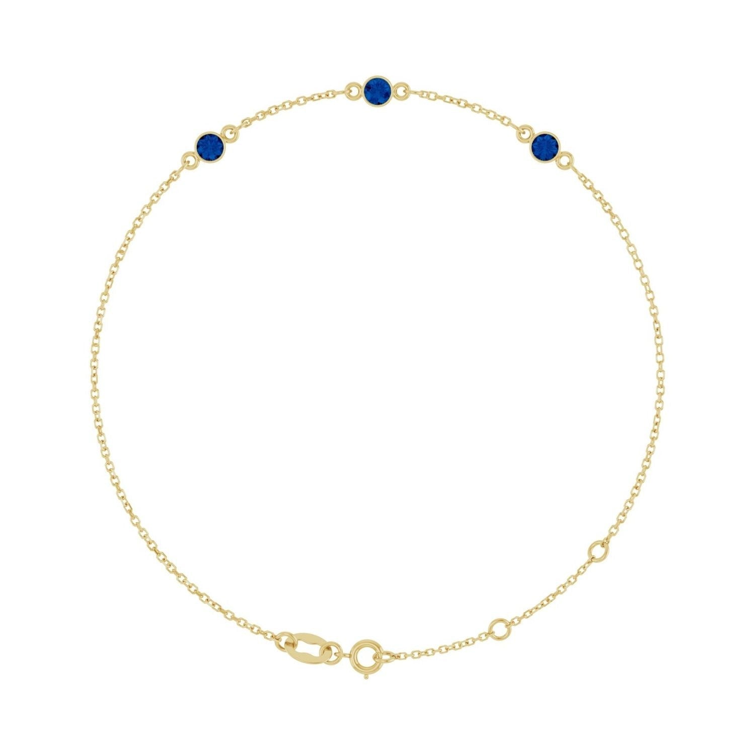 Sapphire Row Natural Bezel-Set Gemstone Solitaire Bracelet - Blue Sapphire, 14K Yellow Gold