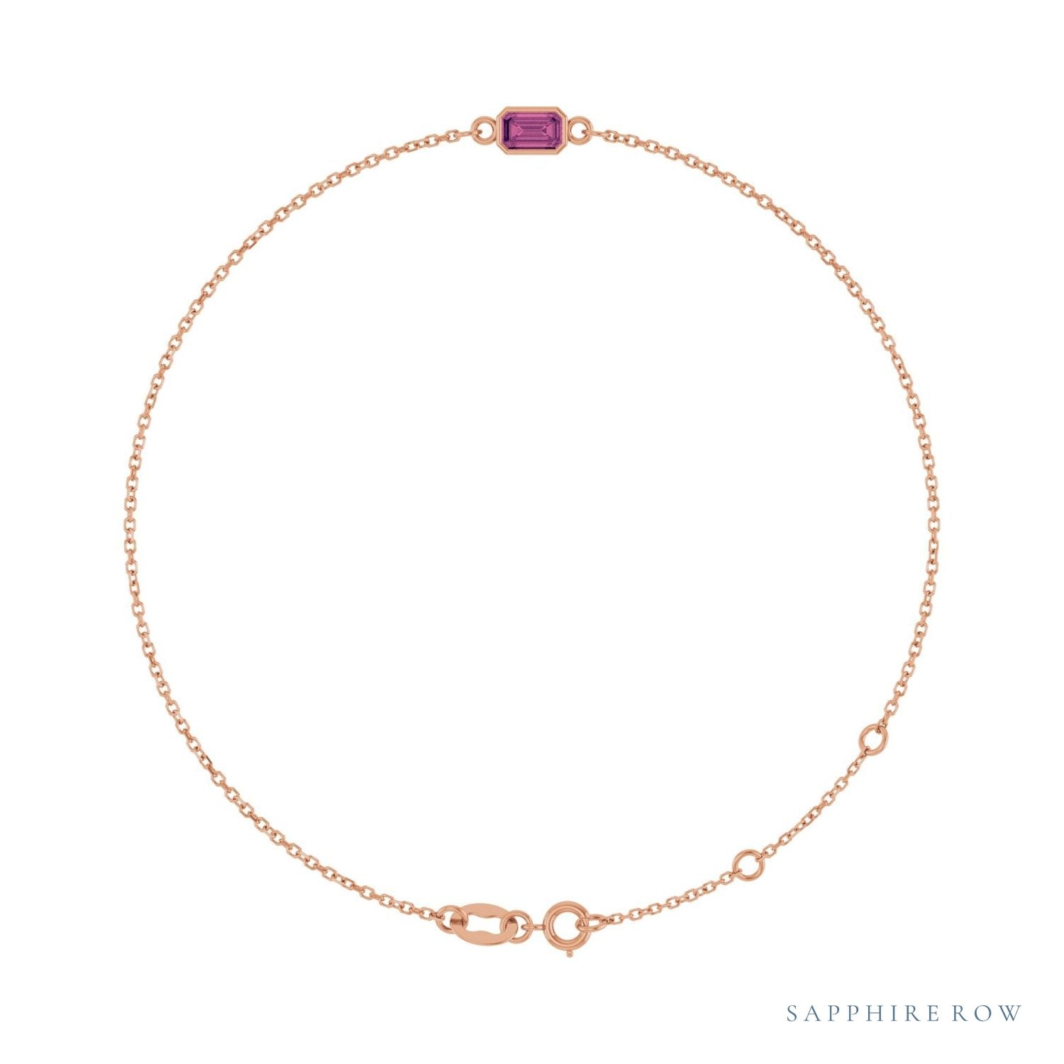 Sapphire Row Natural Bezel-Set Gemstone Solitaire Bracelet - Pink Tourmaline, 14K Rose Gold