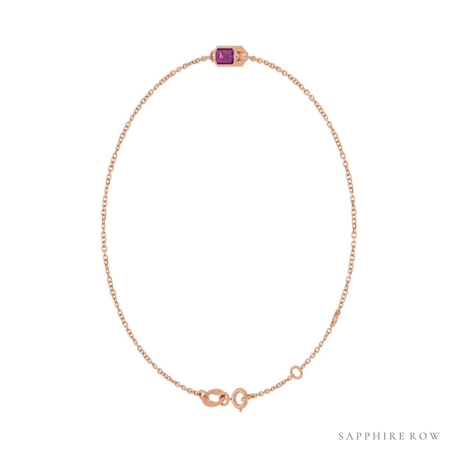 Sapphire Row Natural Bezel-Set Gemstone Solitaire Bracelet - Pink Tourmaline, 14K Rose Gold (view 2)