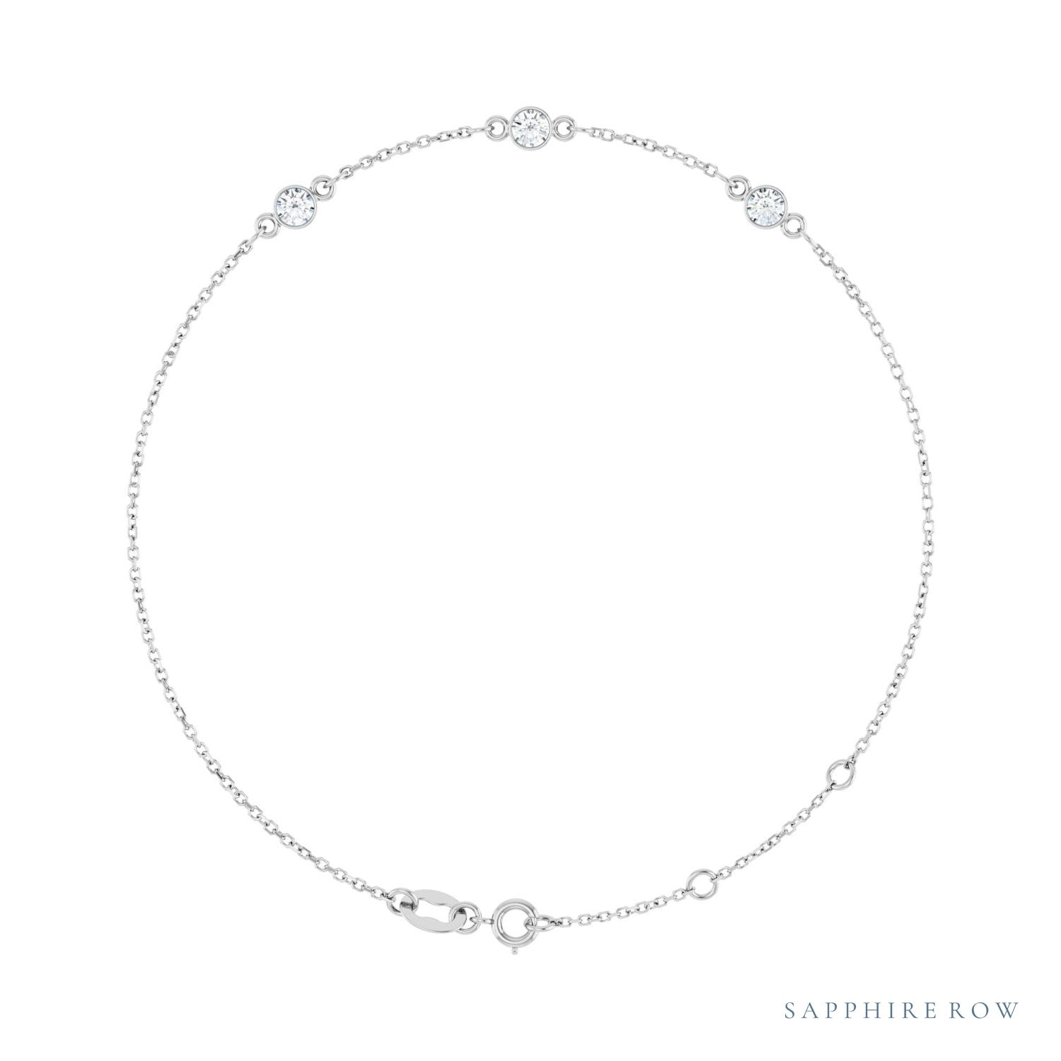 Sapphire Row Natural Bezel-Set Gemstone Solitaire Bracelet - White Sapphire, 14K White Gold