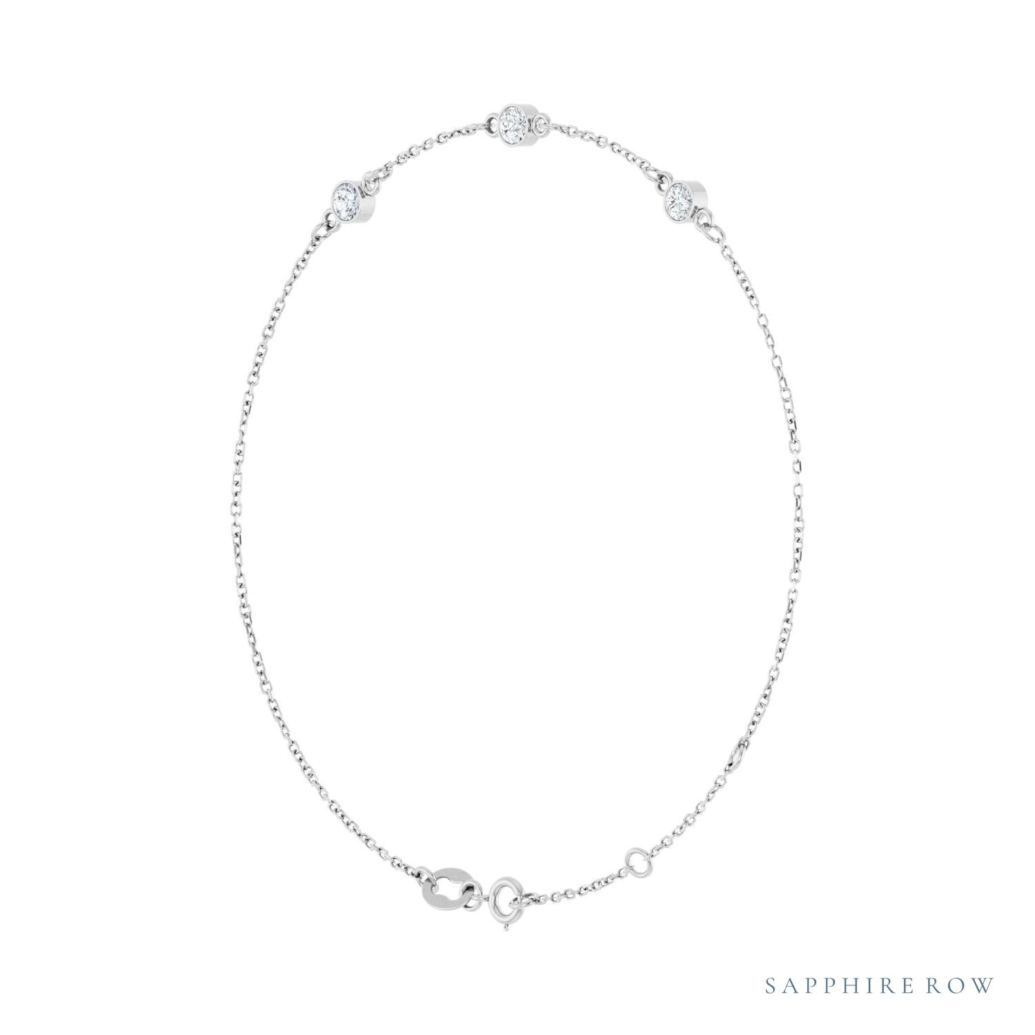 Sapphire Row Natural Bezel-Set Gemstone Solitaire Bracelet - White Sapphire, 14K White Gold (view 2)