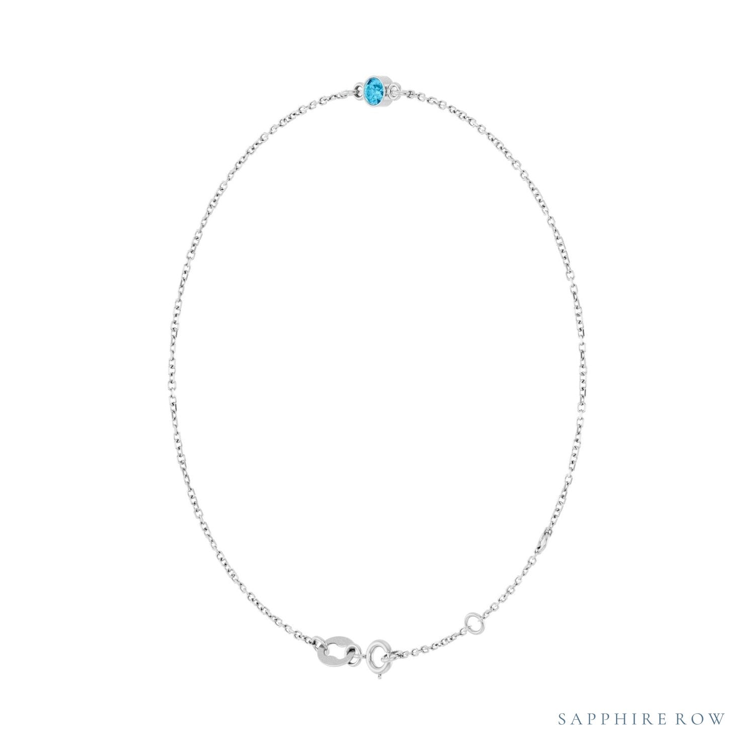 Sapphire Row Natural Bezel-Set Gemstone Solitaire Bracelet - Aquamarine, Platinum (view 2)
