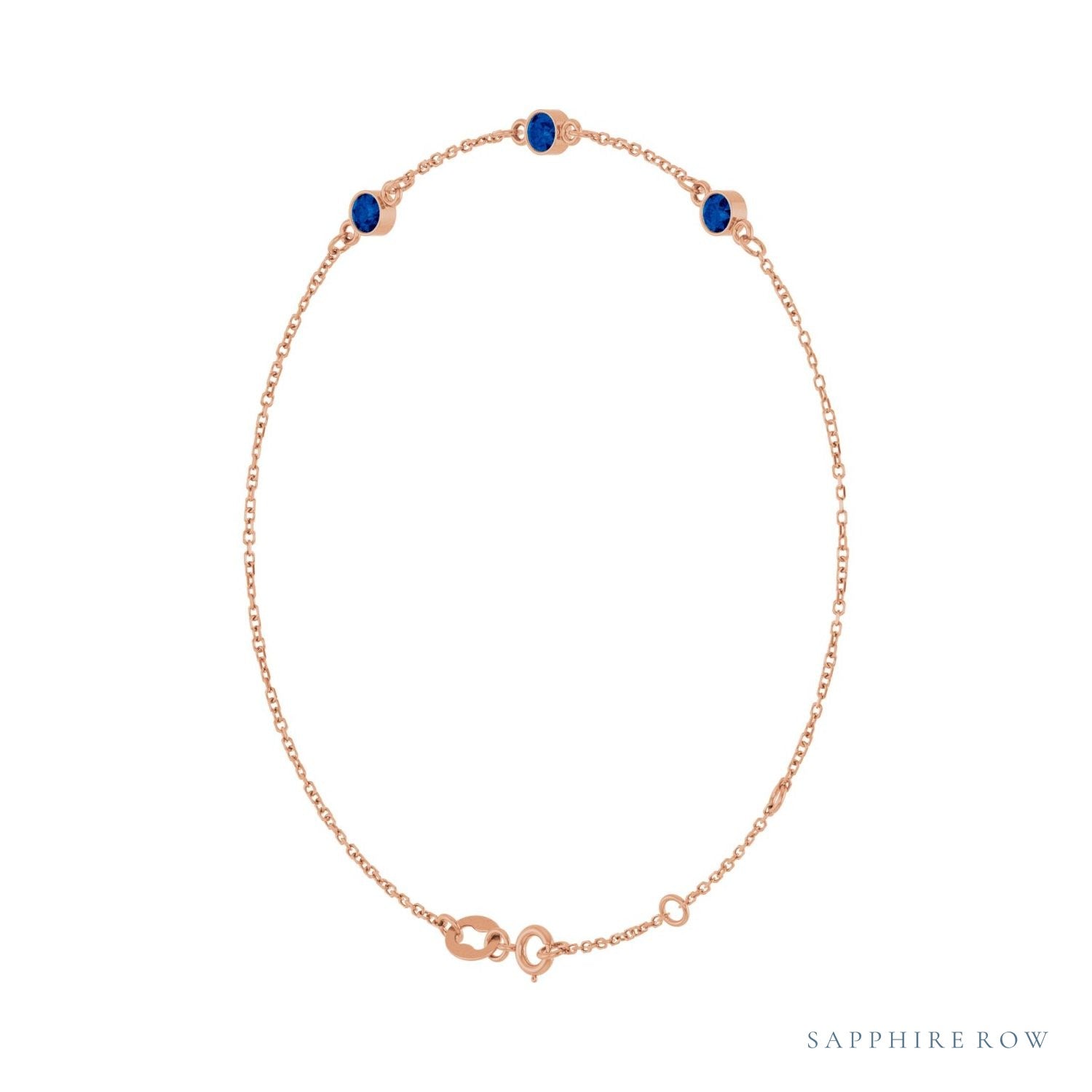 Sapphire Row Natural Bezel-Set Gemstone Solitaire Bracelet - Blue Sapphire, 14K Rose Gold (view 2)