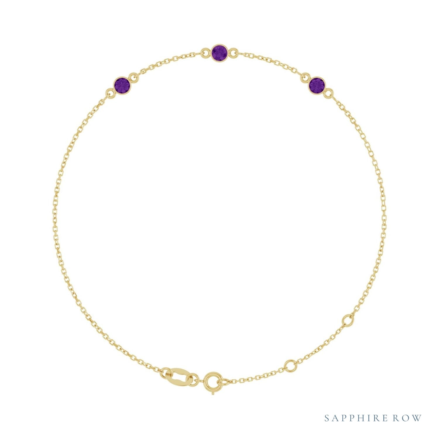Sapphire Row Natural Bezel-Set Gemstone Solitaire Bracelet - Amethyst, 14K Yellow Gold