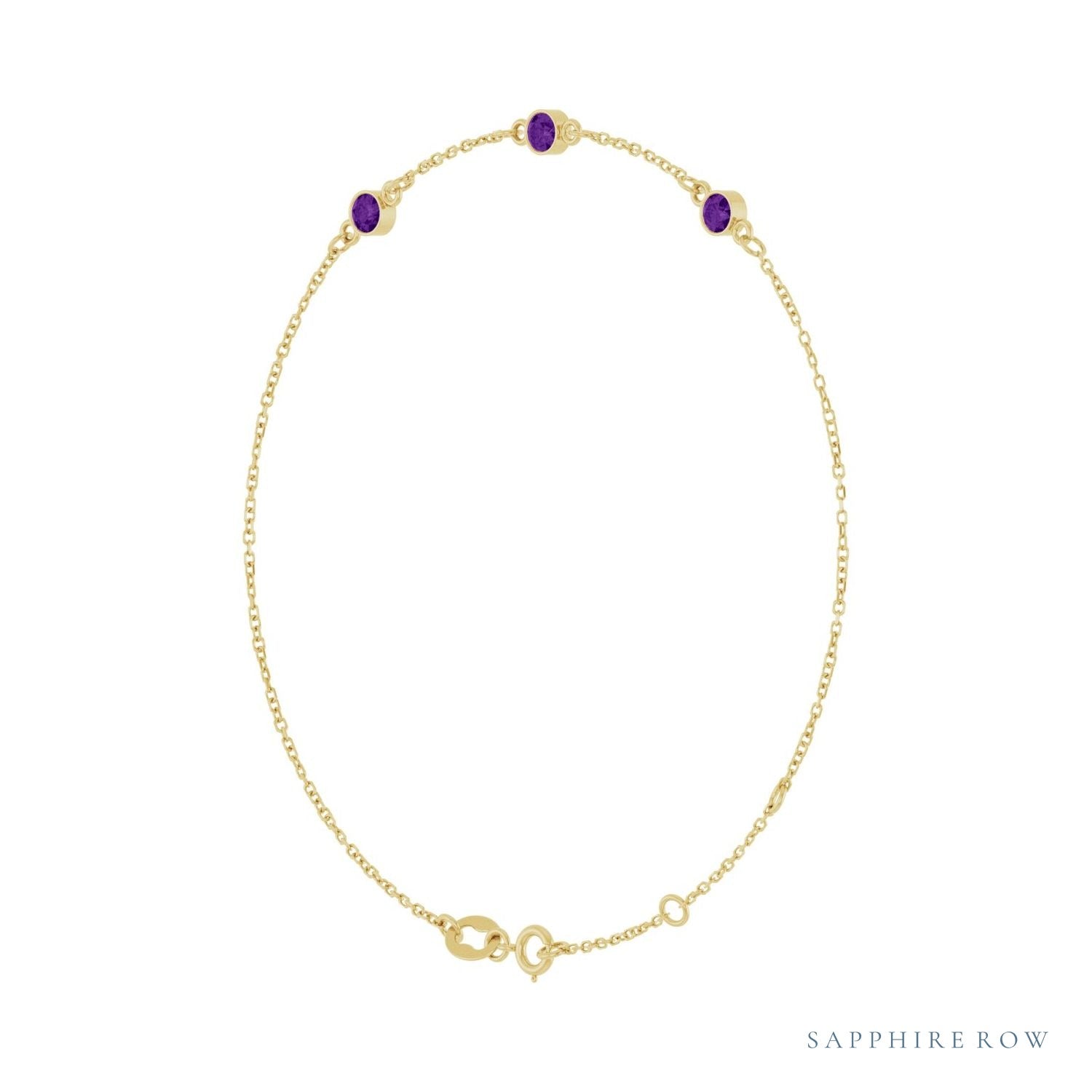 Sapphire Row Natural Bezel-Set Gemstone Solitaire Bracelet - Amethyst, 14K Yellow Gold (view 2)